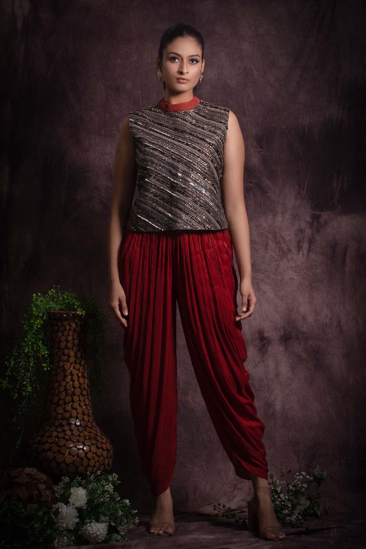 Embroidered Jacket & Dhoti Set at ScrollnShops