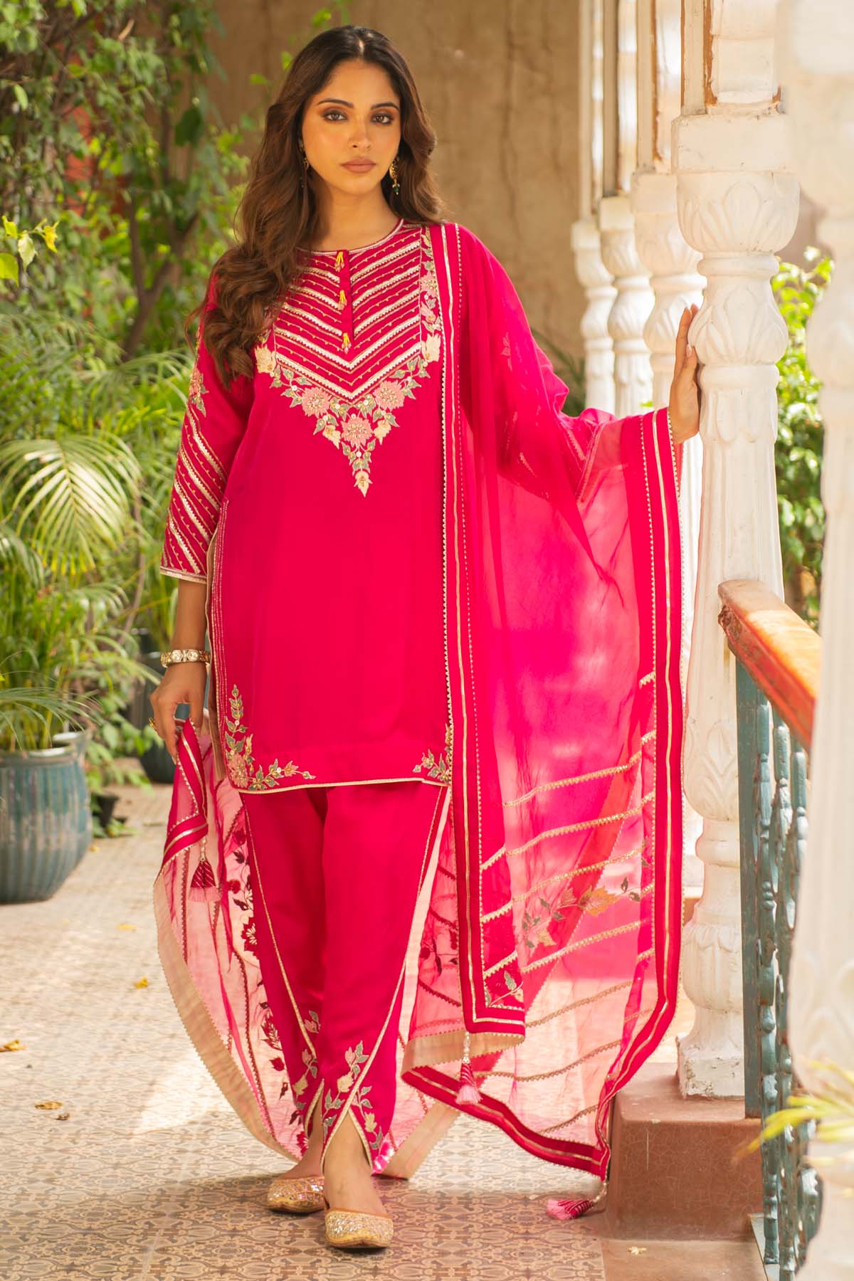 Buy Rani Pink Kurta & Dhoti Set Online