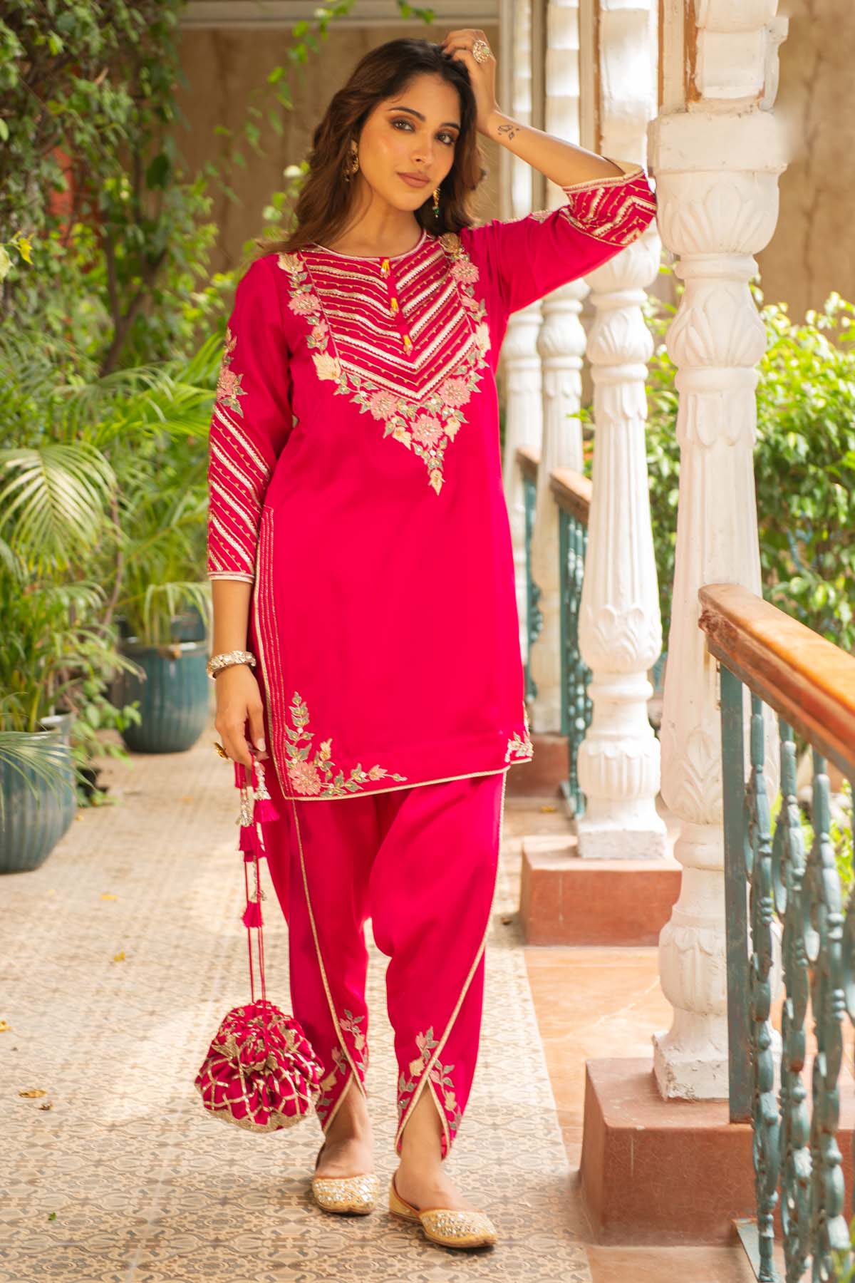 Rani Pink Kurta & Dhoti Set