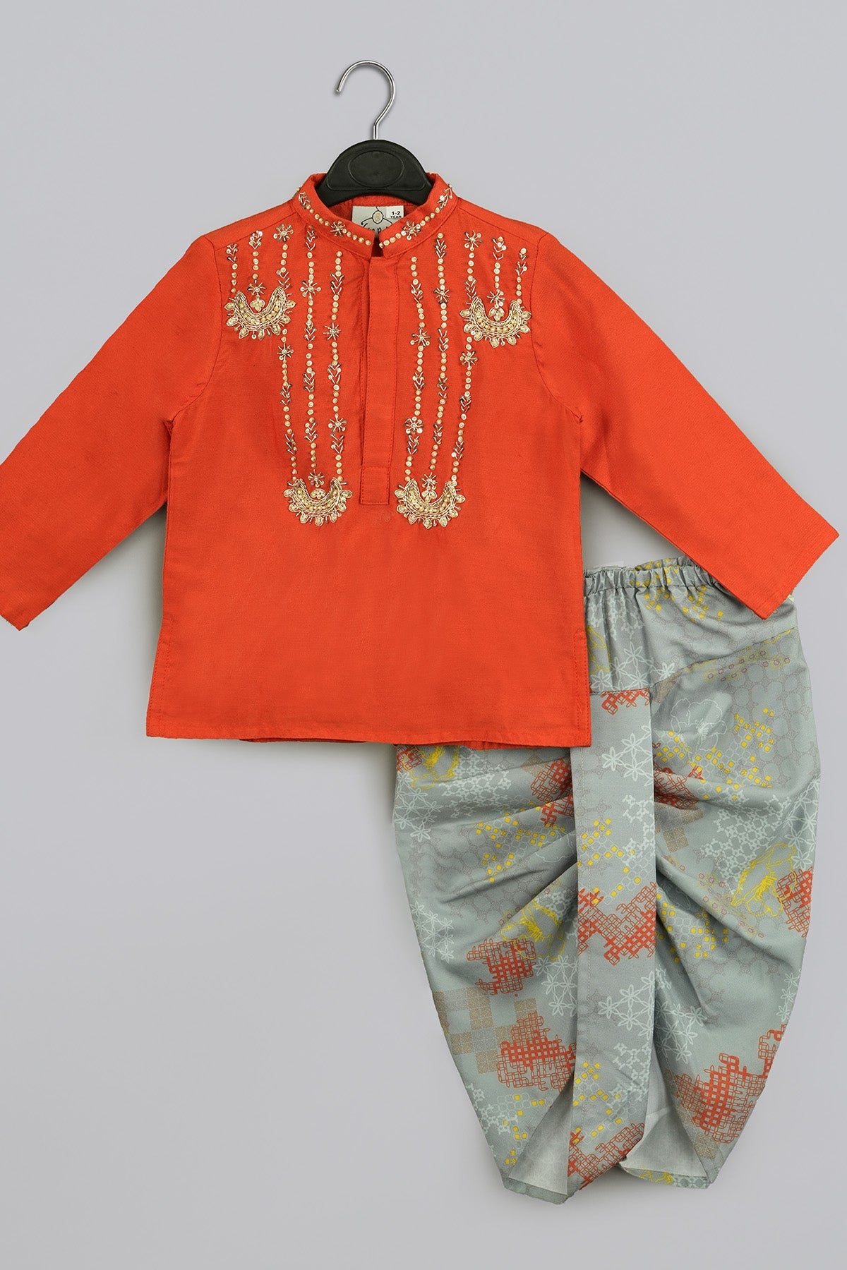 Buy Embroidered Kurta & Print Dhoti for Kids by Little Brats Designer online available at scrollnshops