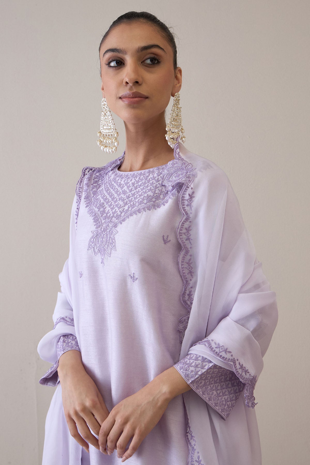 Embroidered Lavender Kurta Set