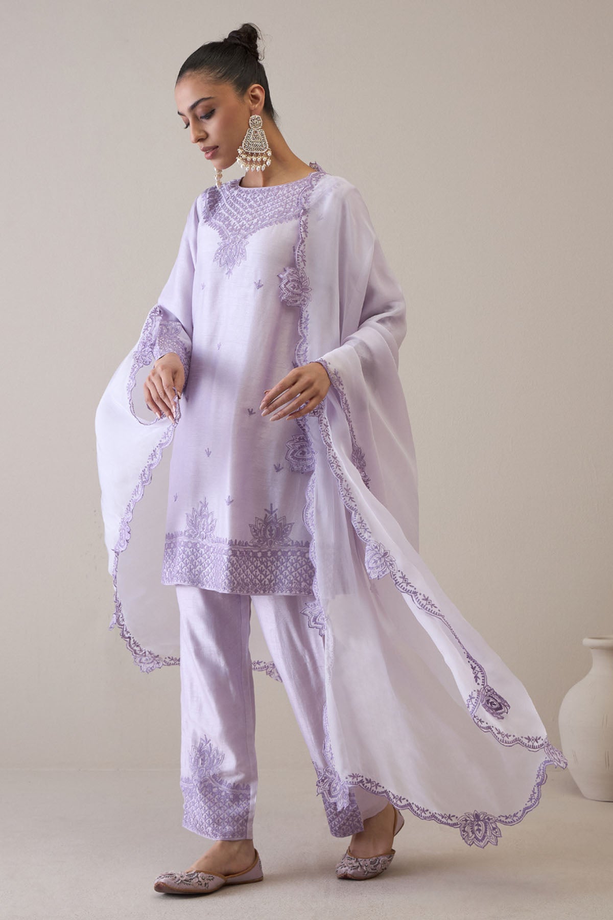 Embroidered Lavender Kurta Set
