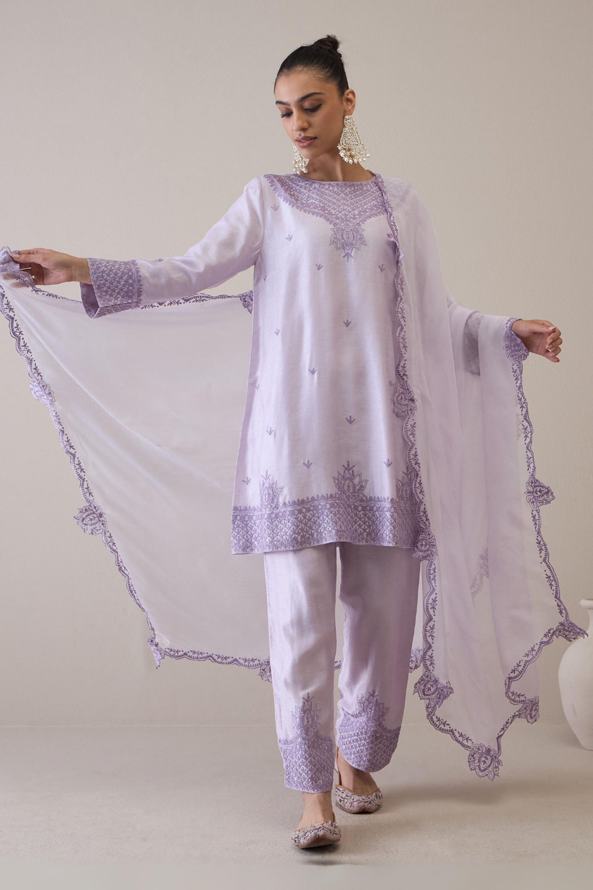 Embroidered Lavender Kurta Set