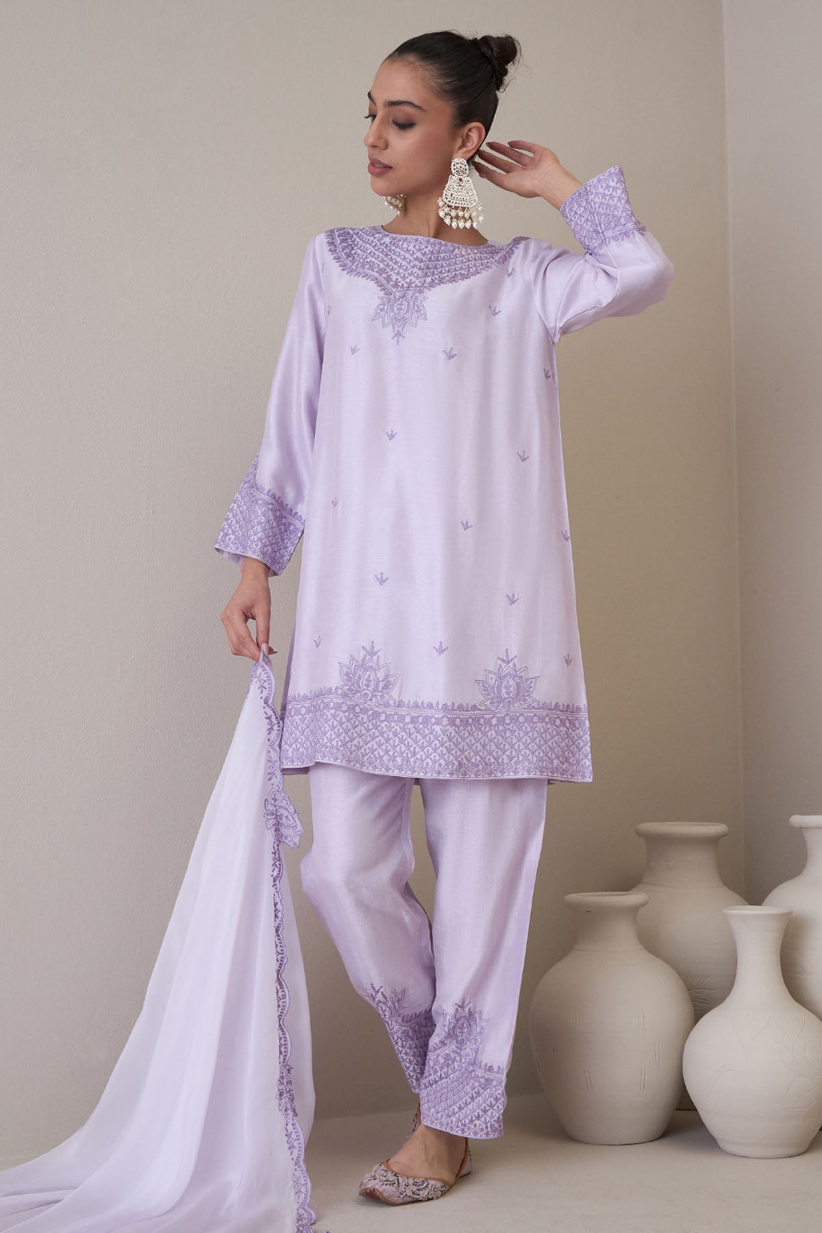 Buy RoohbyRidhimaa Embroidered Lavender Kurta Set only at ScrollnShops