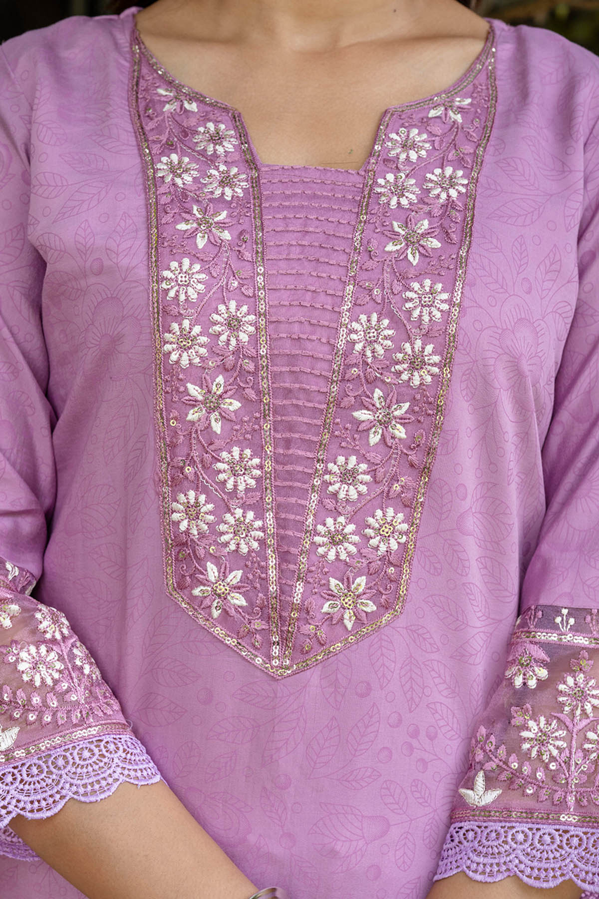 3/4th Sleeves Lavender Kurta Set