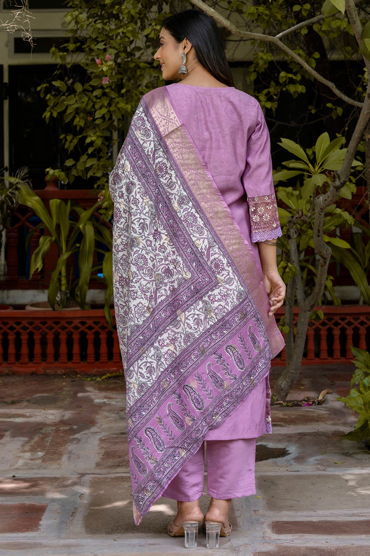 3/4th Sleeves Lavender Kurta Set
