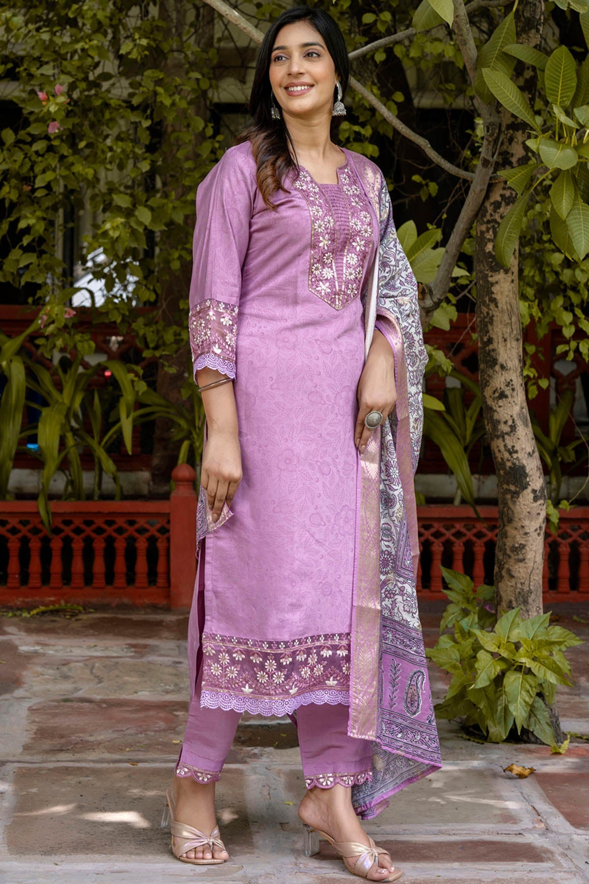 Buy Embroidered Lavender Kurta Set for women by Aastha Fashion online available at scrollnshops
