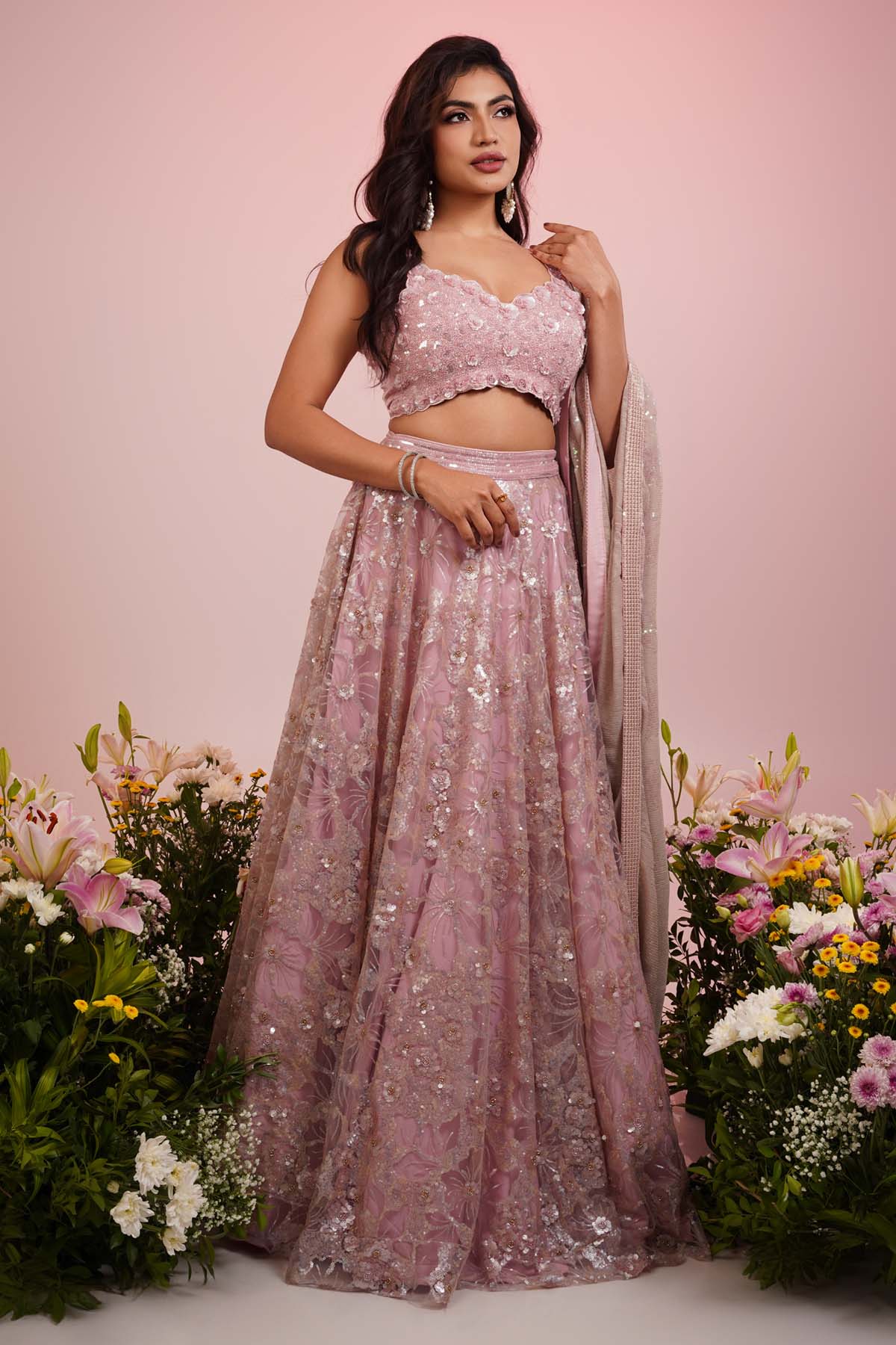 Priyanka Kar Embroidered Lavender Lehenga Set for women online at ScrollnShops