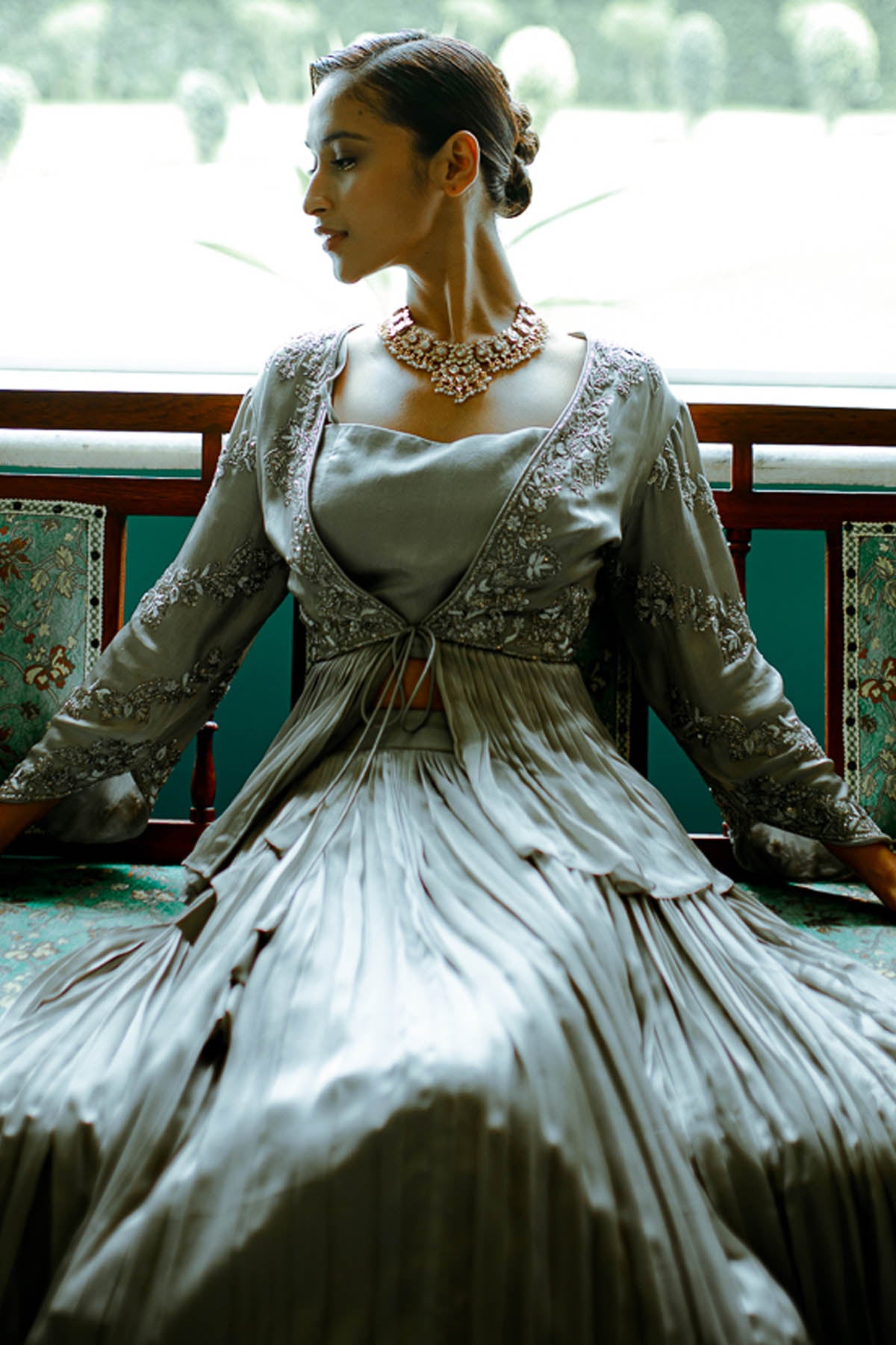 Grey Georgette Lehenga Jacket Set