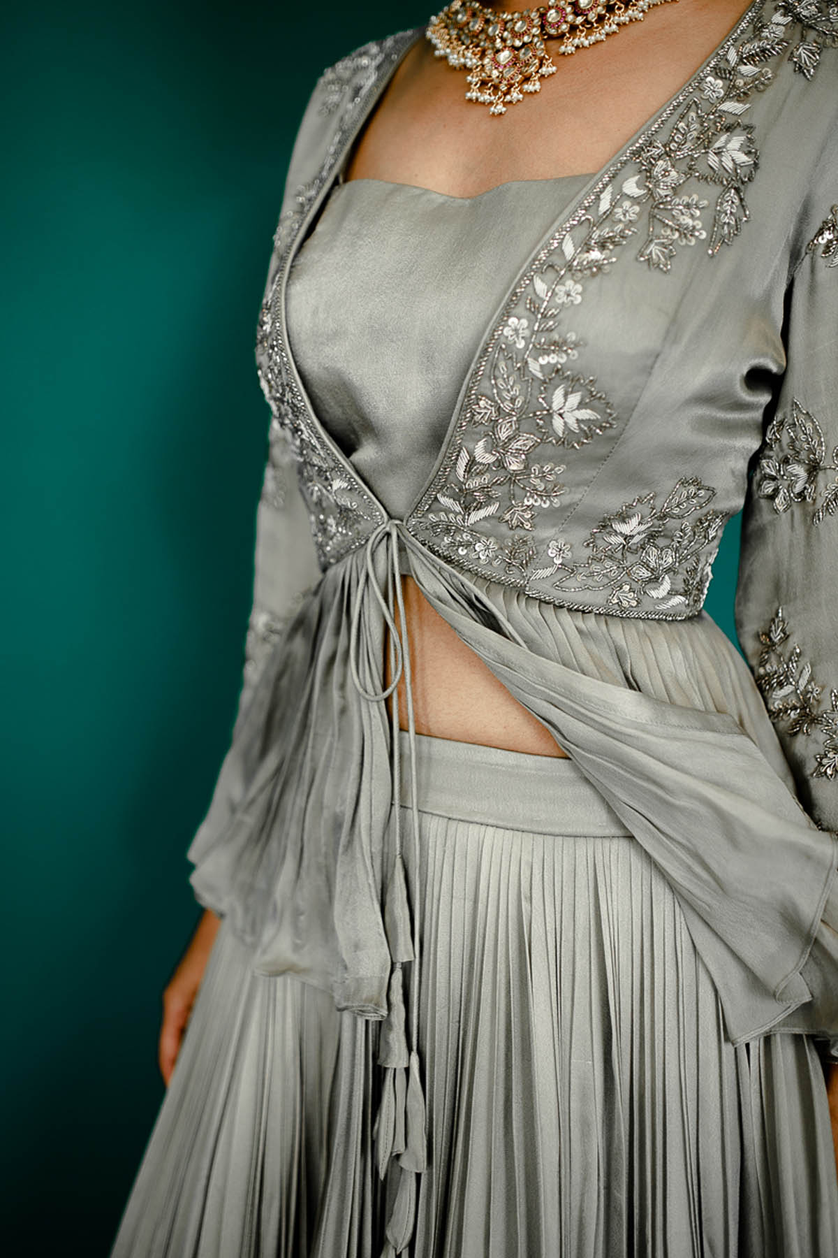 Grey Georgette Lehenga Jacket Set