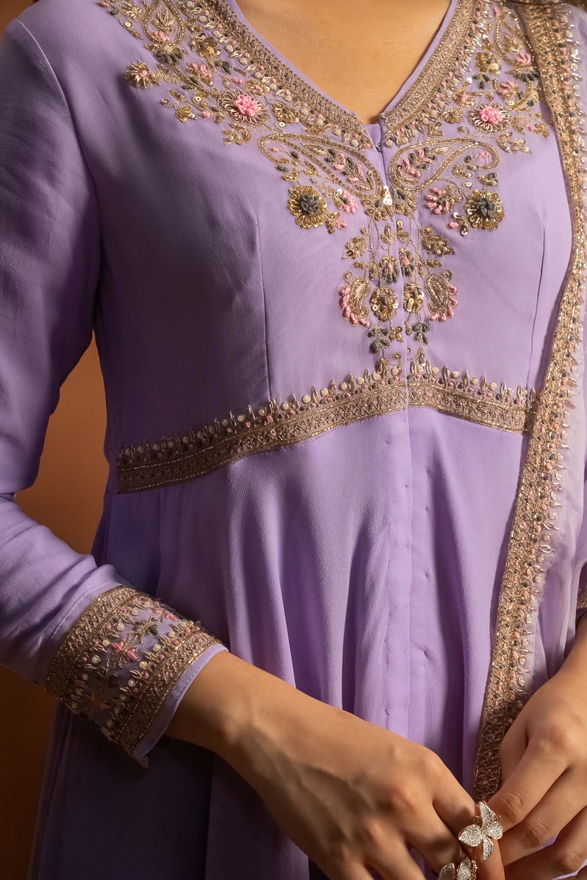 Embroidered Lilac Sharara Set