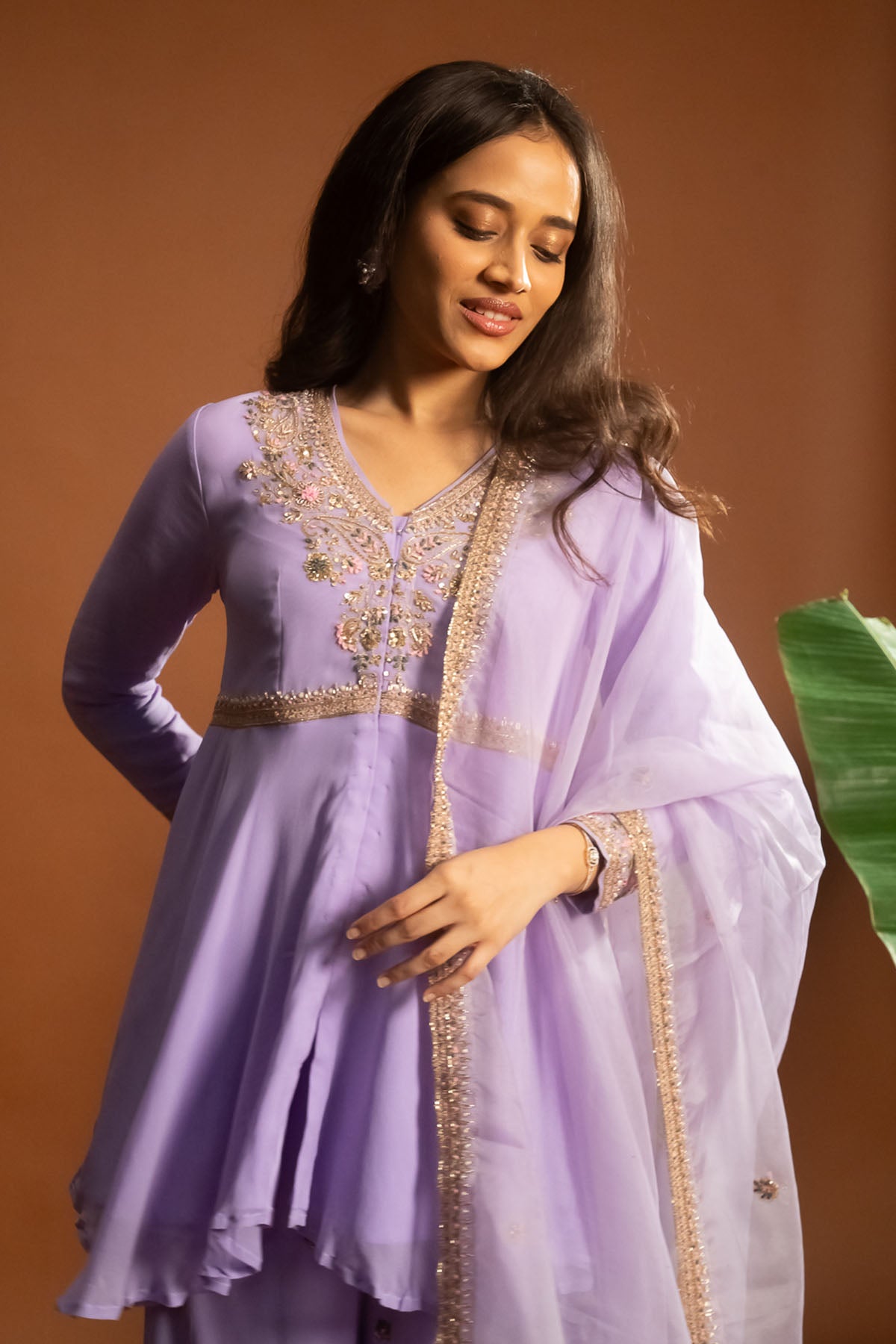 Embroidered Lilac Sharara Set