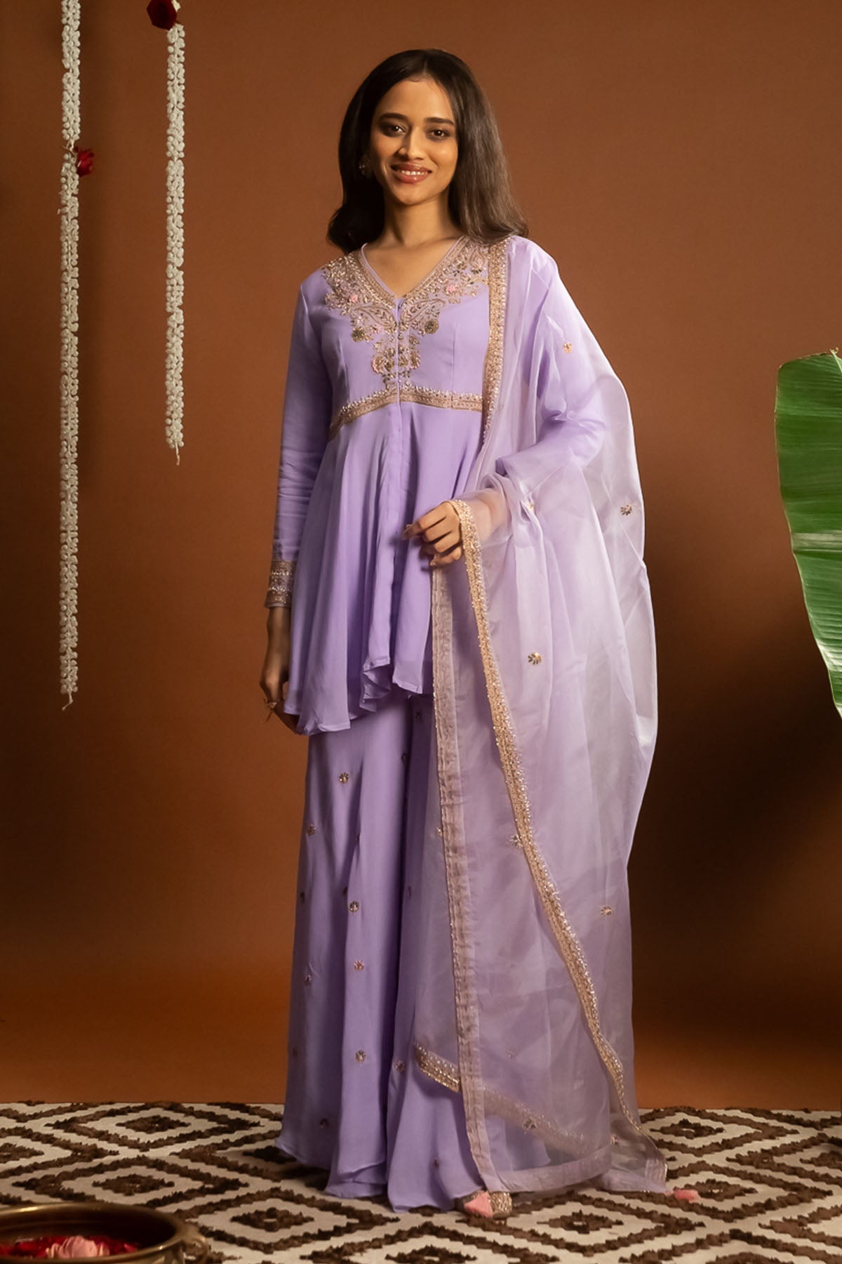 Buy Embroidered Lilac Sharara Set by Aavya for women online at ScrollnShops