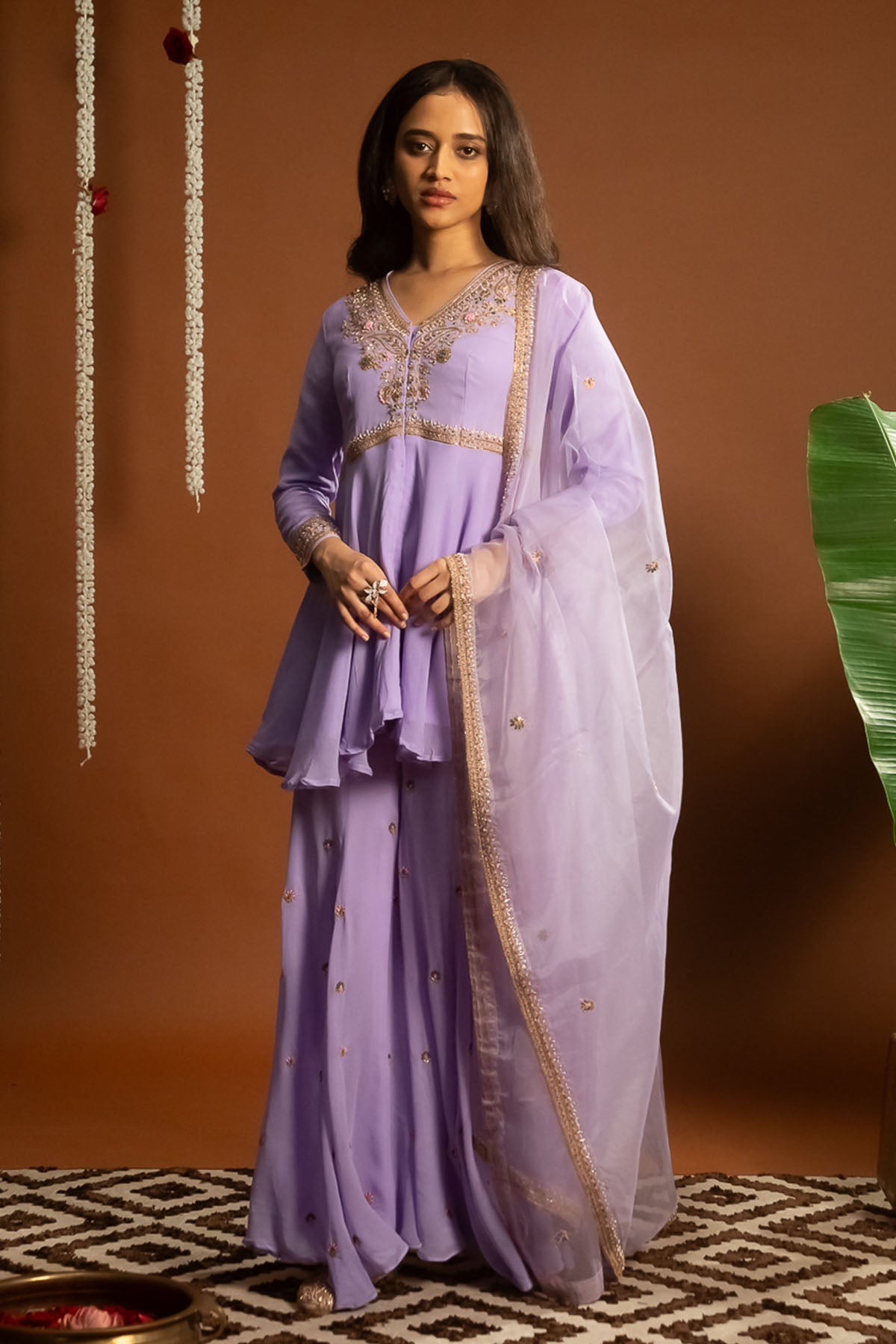 Embroidered Lilac Sharara Set
