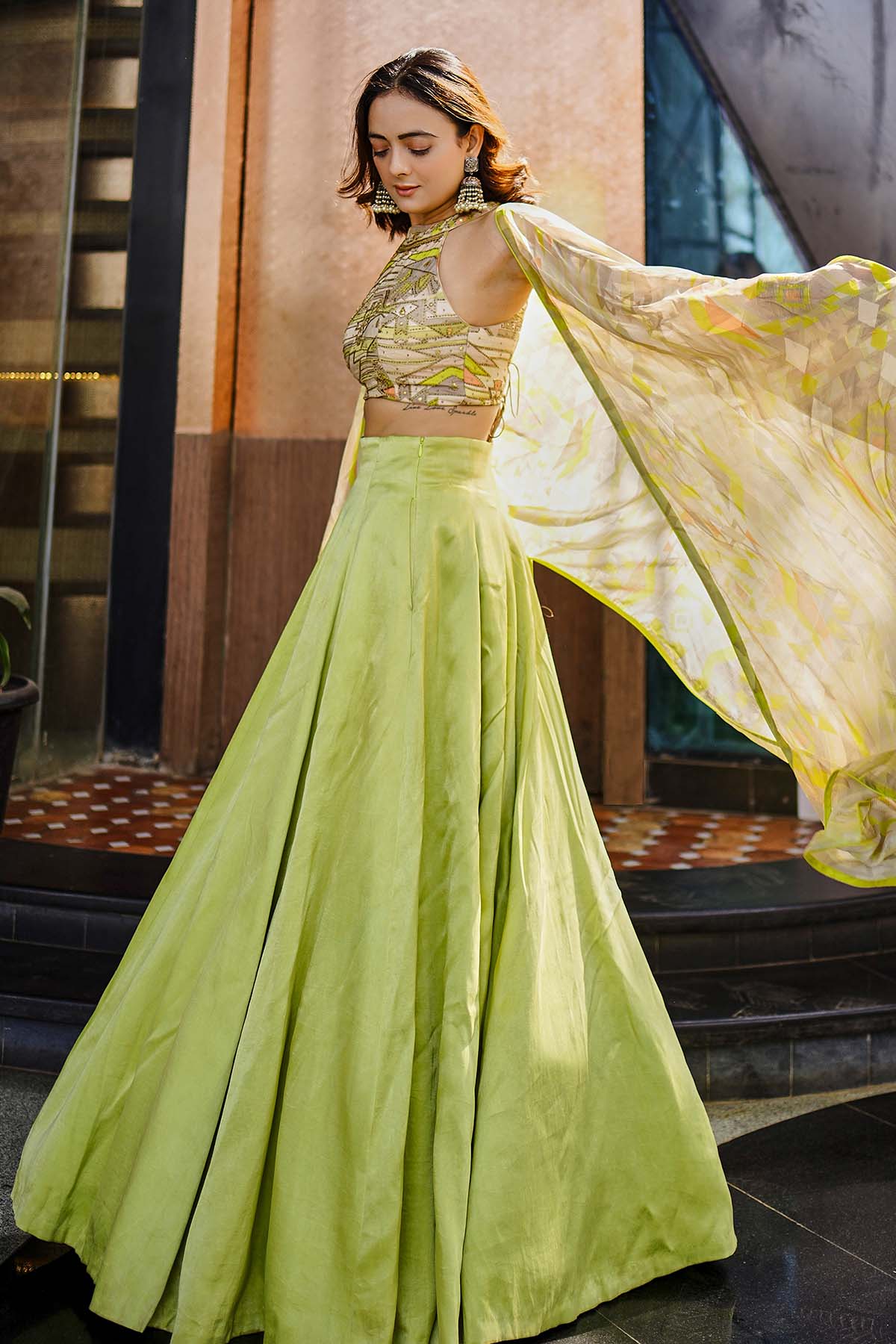 Embroidered Lime Lehenga Set