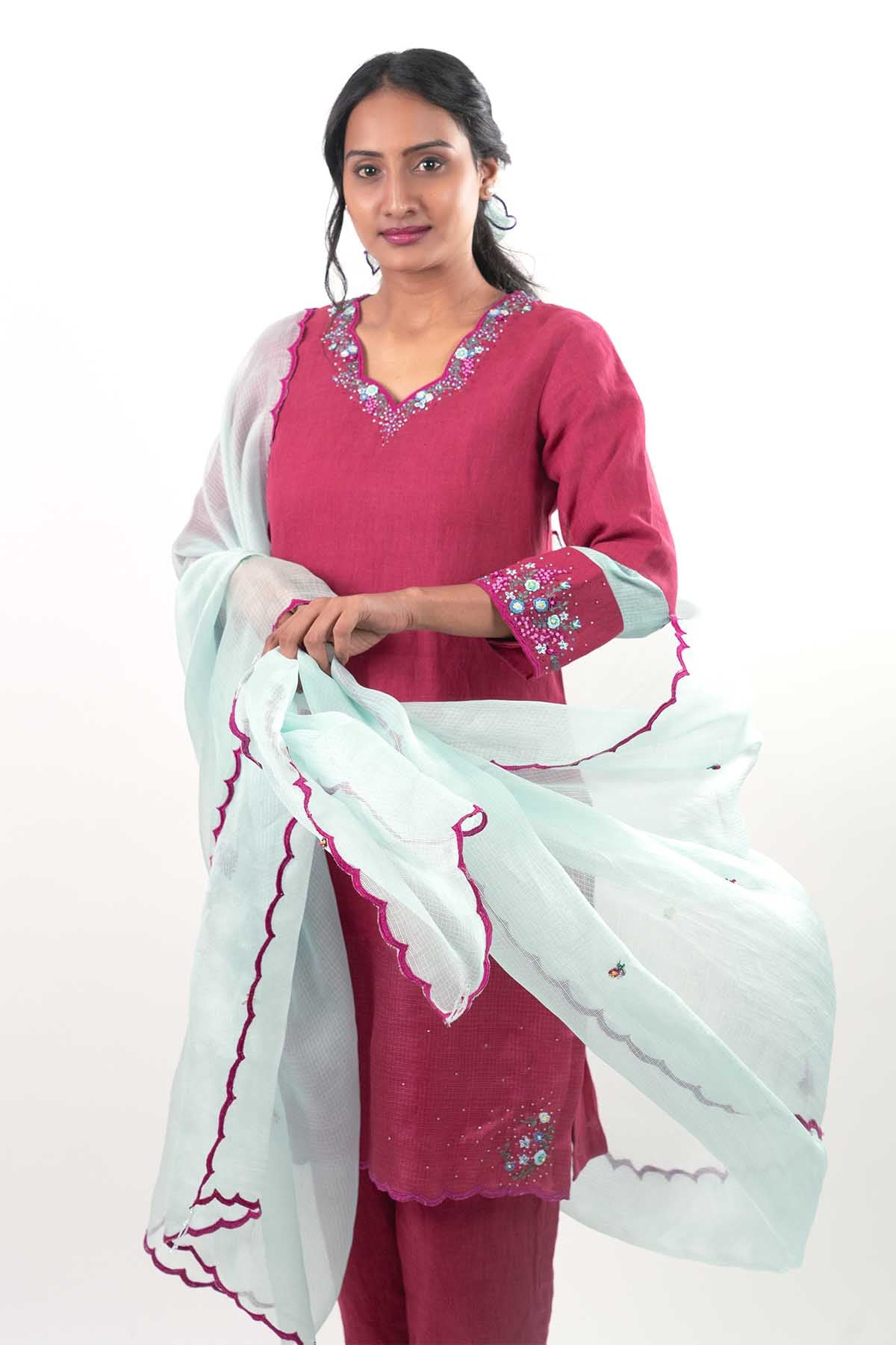 Embroidered Magenta Kurta Set