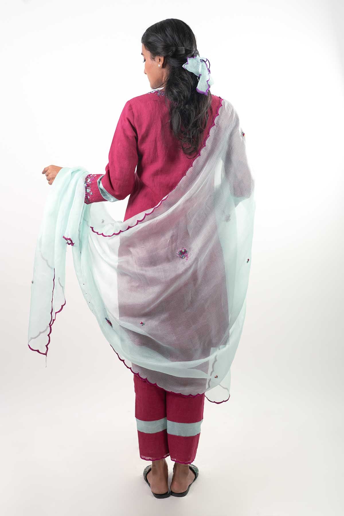 Embroidered Magenta Kurta Set