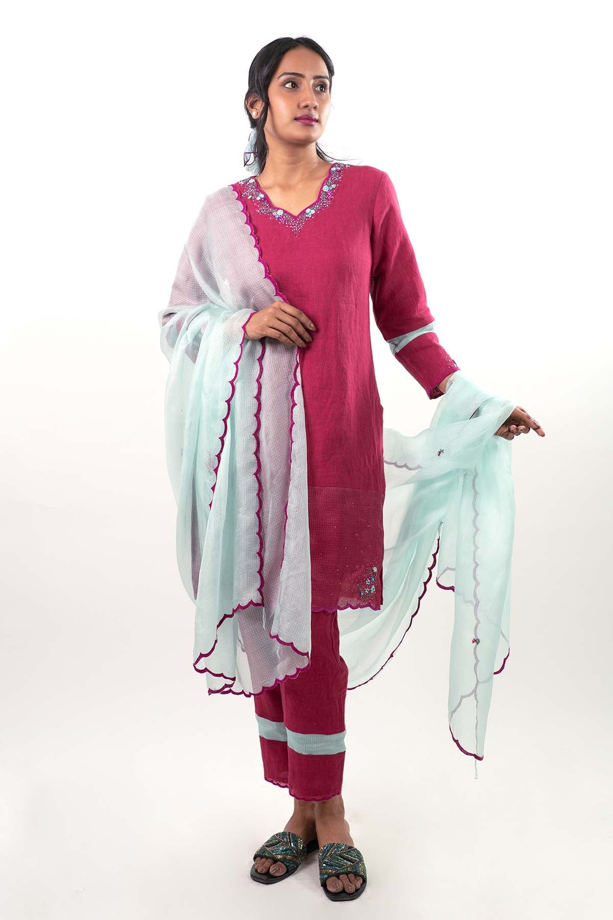 Buy Embroidered Magenta Kurta Set by Journal by Pranay for women online at ScrollnShops