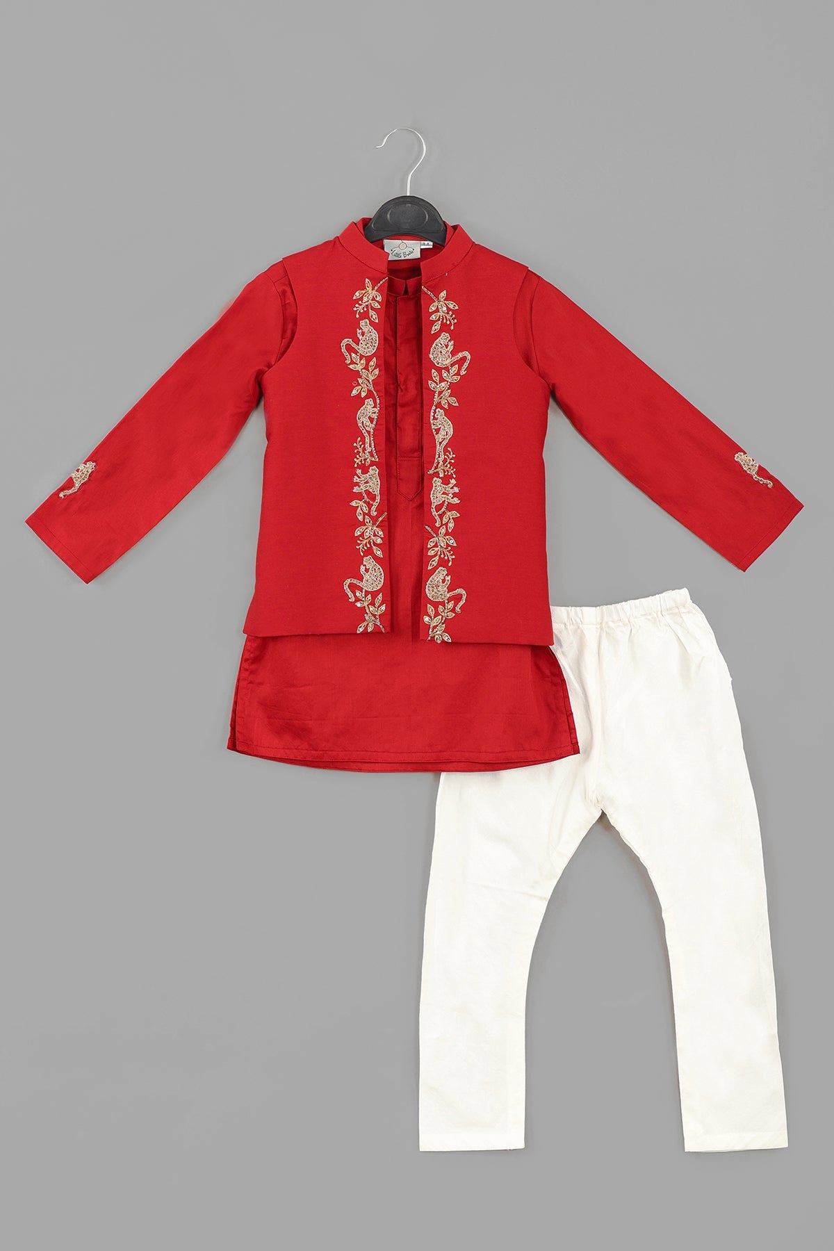 Buy Embroidered Maroon Jacket Set by Little Brats for Boys online at ScrollnShops