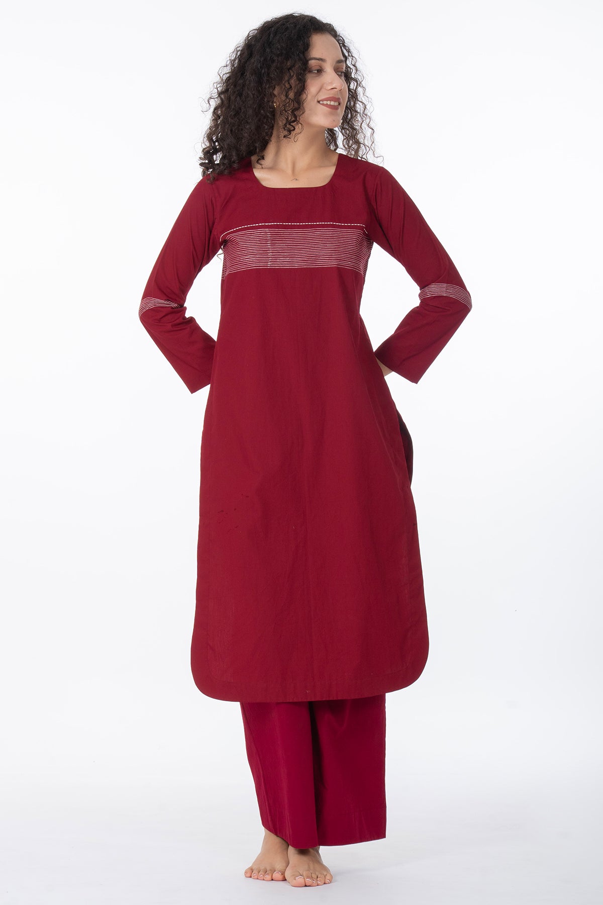 Embroidered Maroon Kurta & Pant