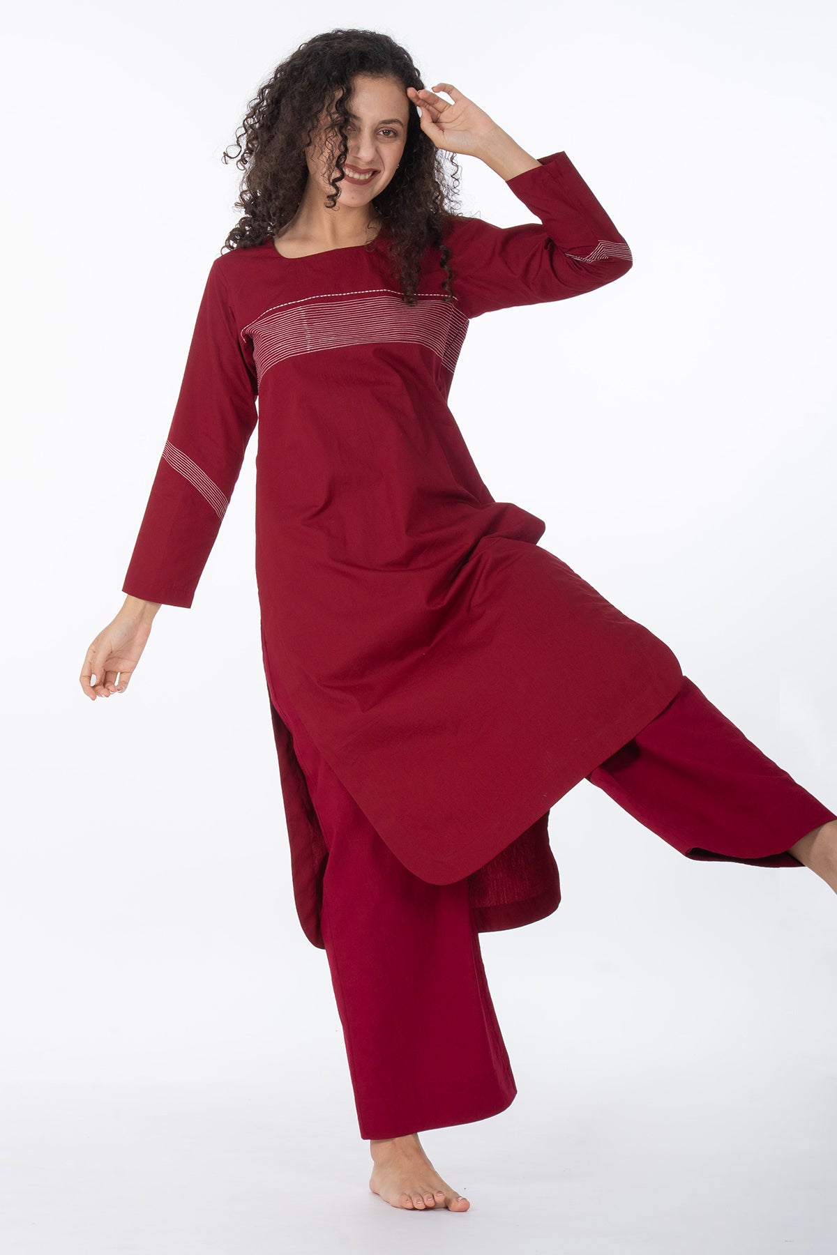 Embroidered Maroon Kurta & Pant