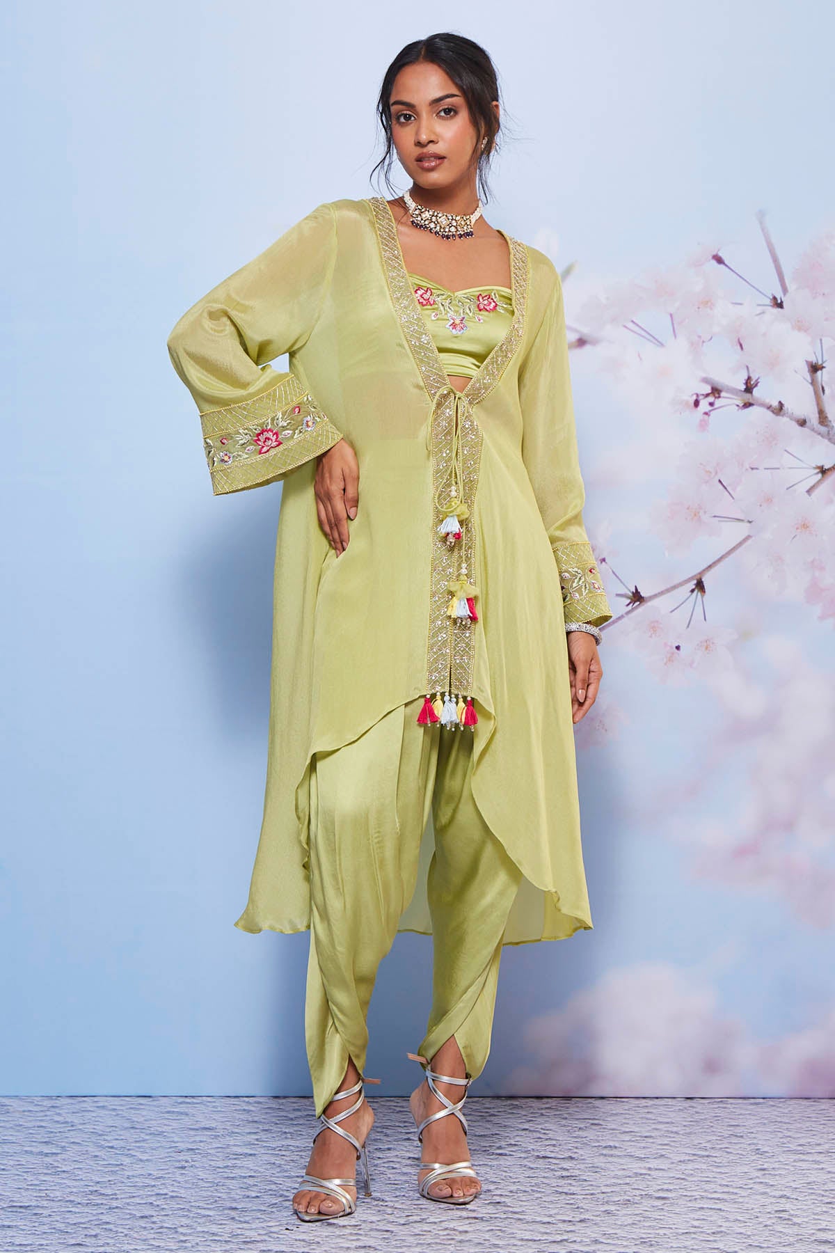 Embroidered Mint Jacket Set