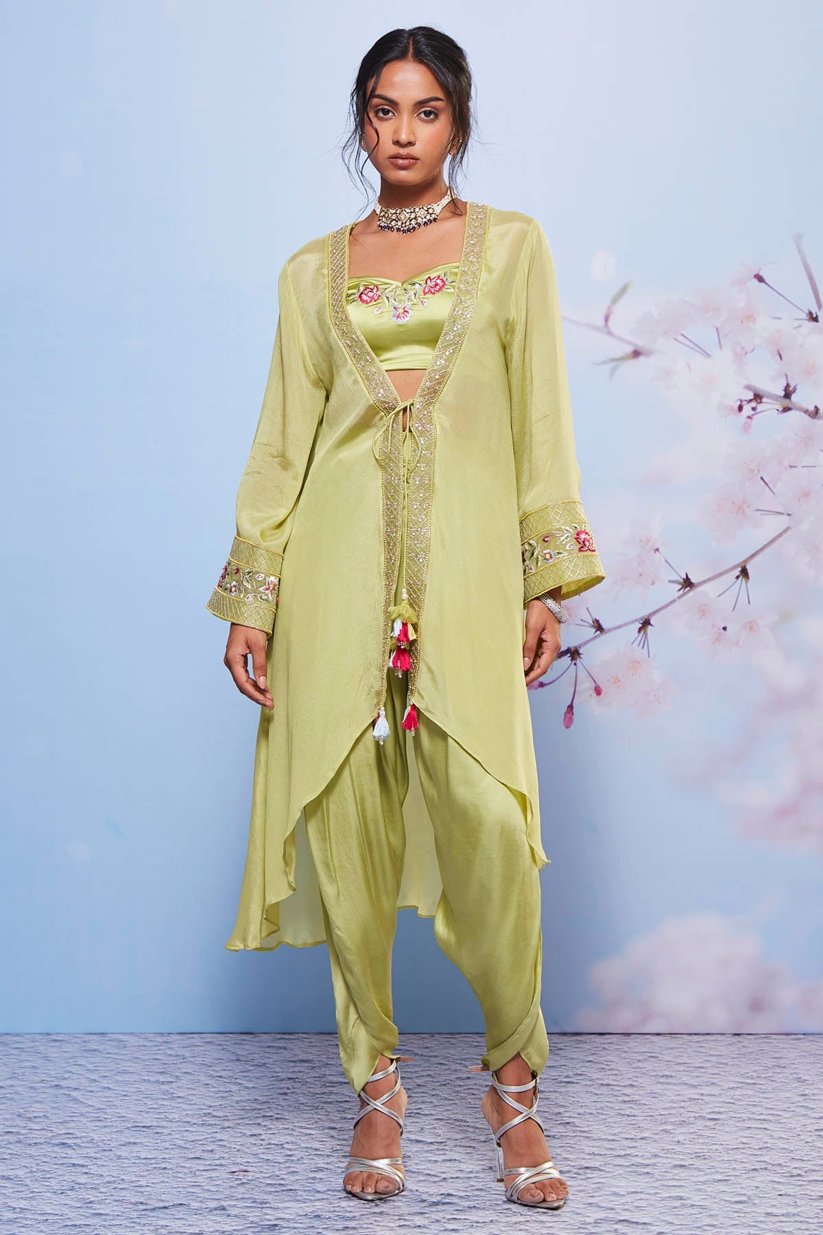 Buy Embroidered Mint Jacket Set Online