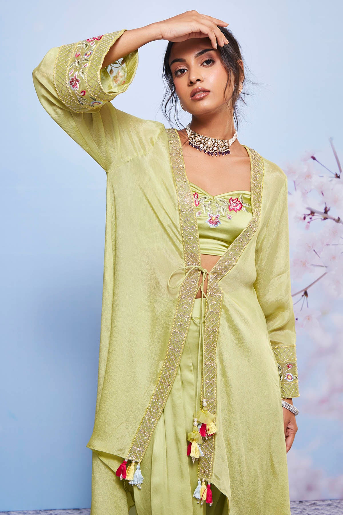 Embroidered Mint Jacket Set