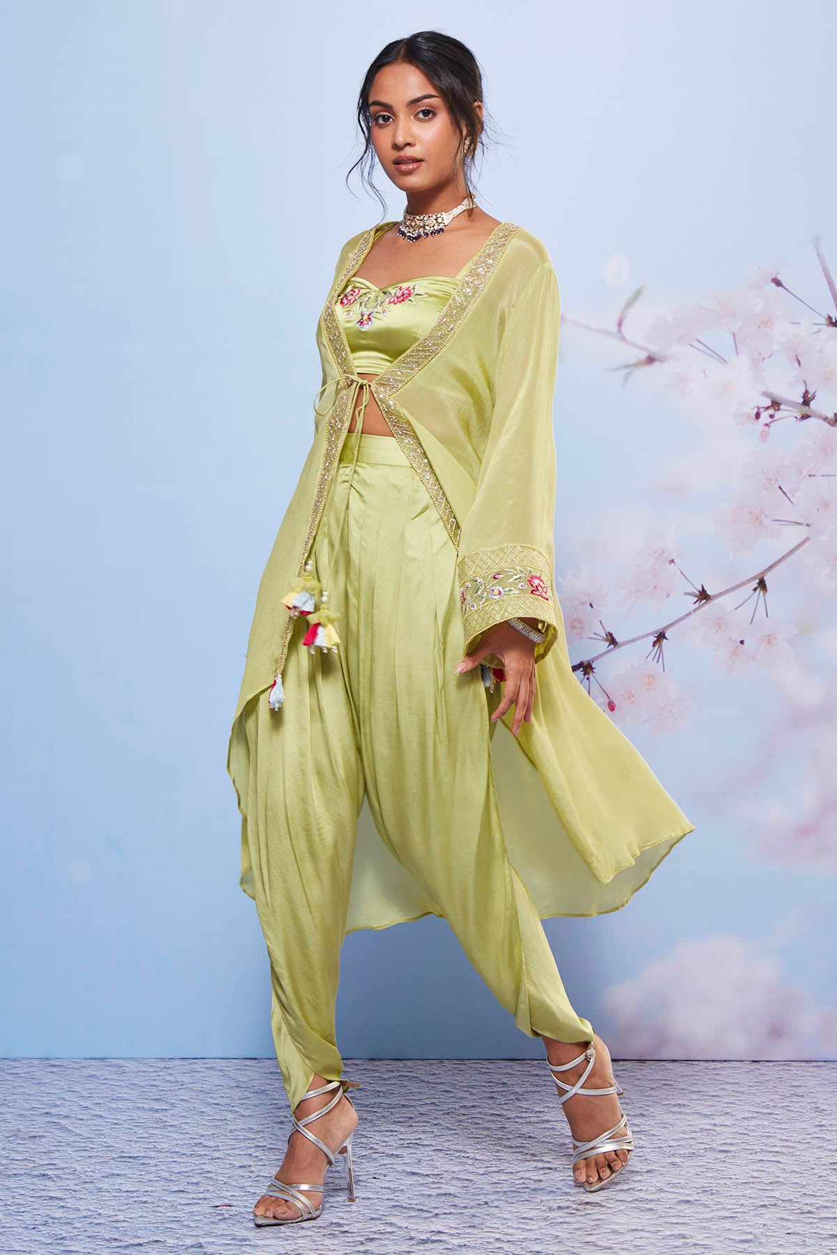 Embroidered Mint Jacket Set