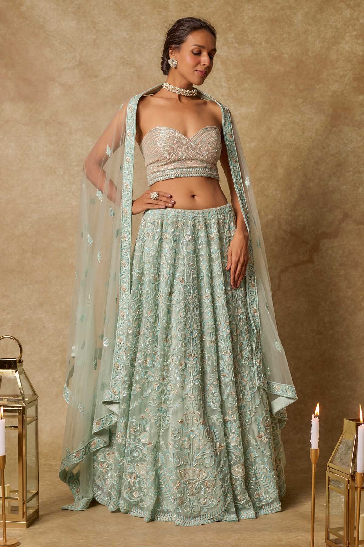 Buy Embroidered Mint Lehenga Set by Masumi Mewawalla for women online at ScrollnShops