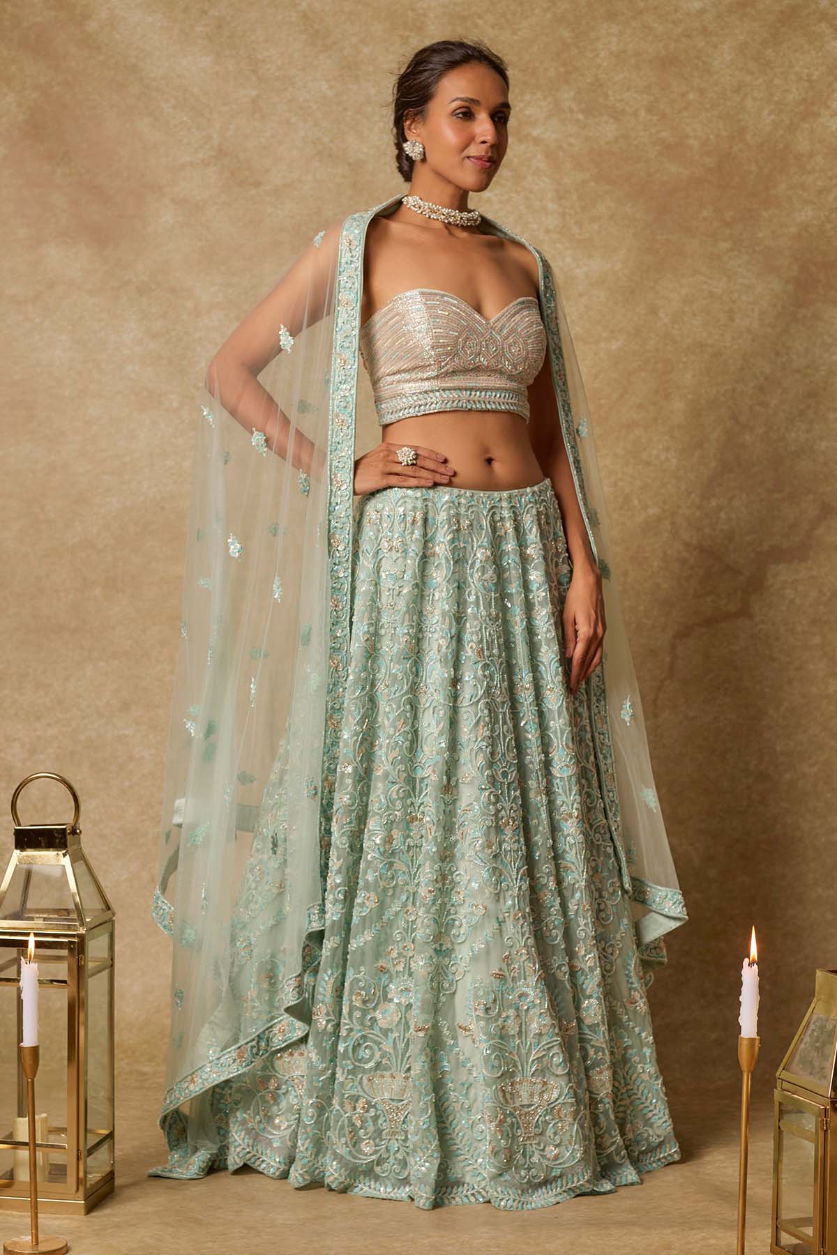 Embroidered Mint Lehenga Set