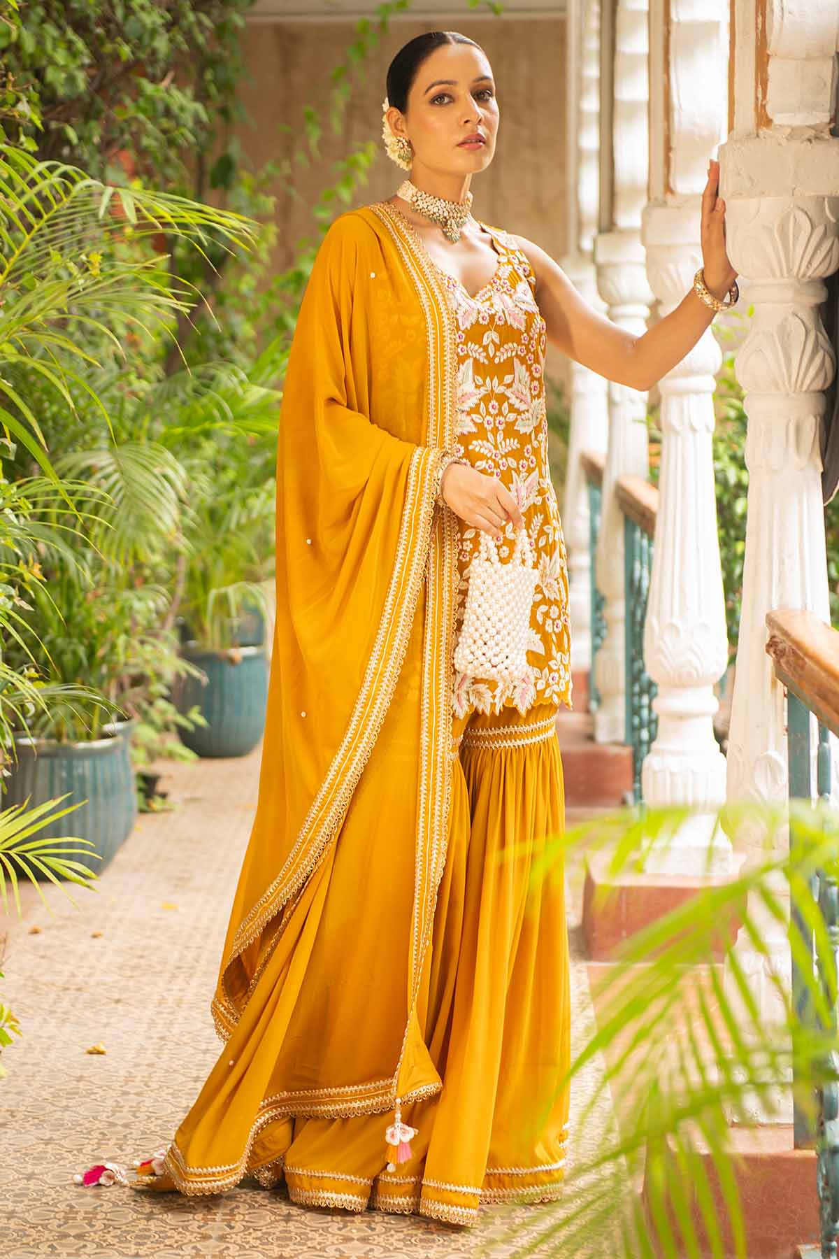 Embroidered Mustard Kurta Set