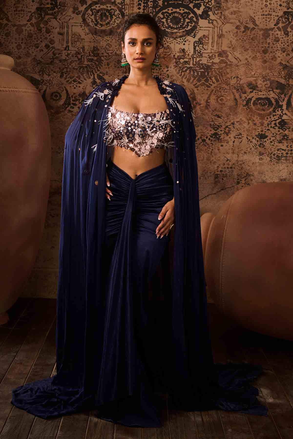 Buy Embroidered Navy Blue Cape Set by Masumi Mewawalla for women online at ScrollnShops