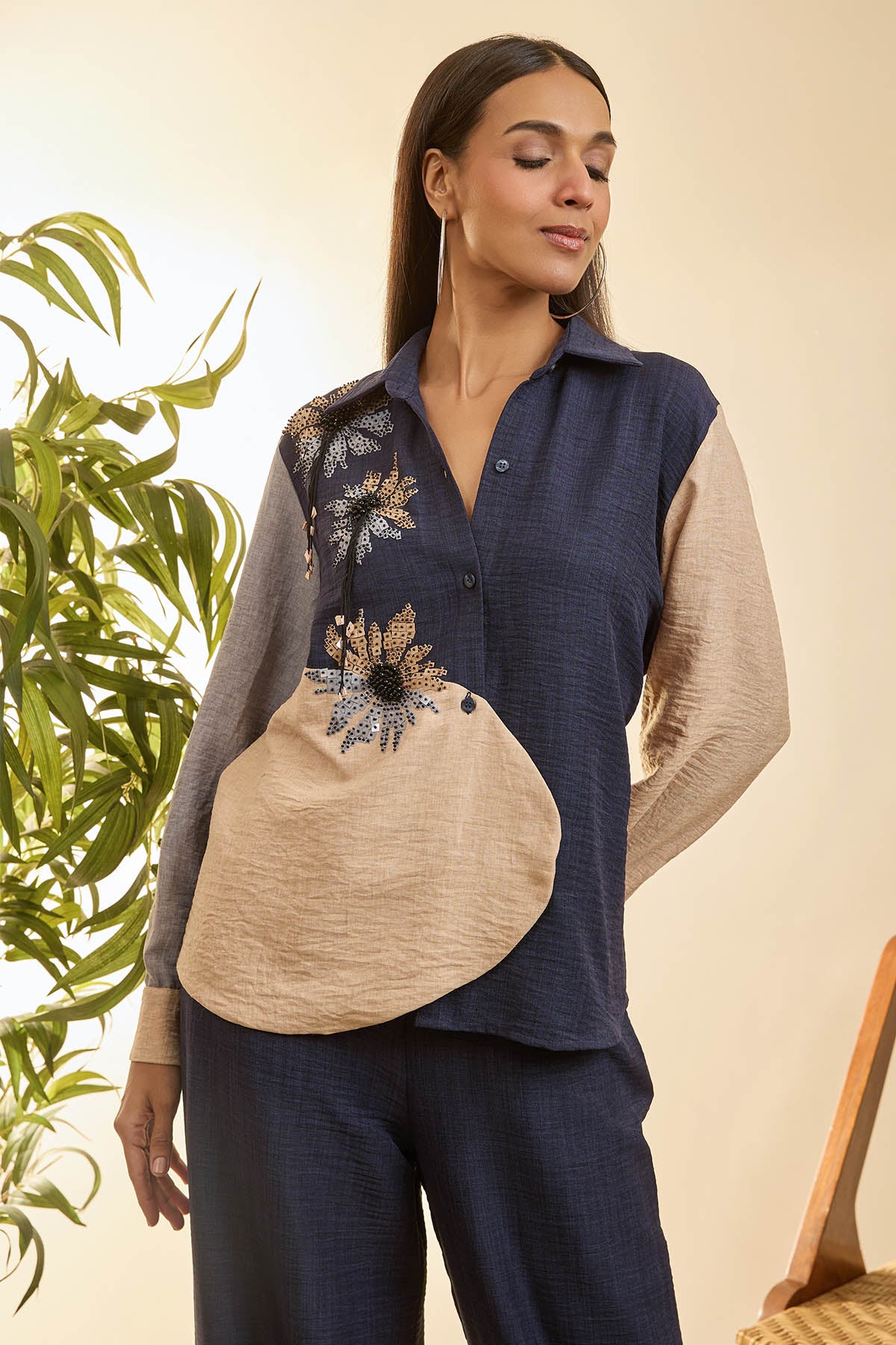 Embroidered Navy Blue Co-ord Set