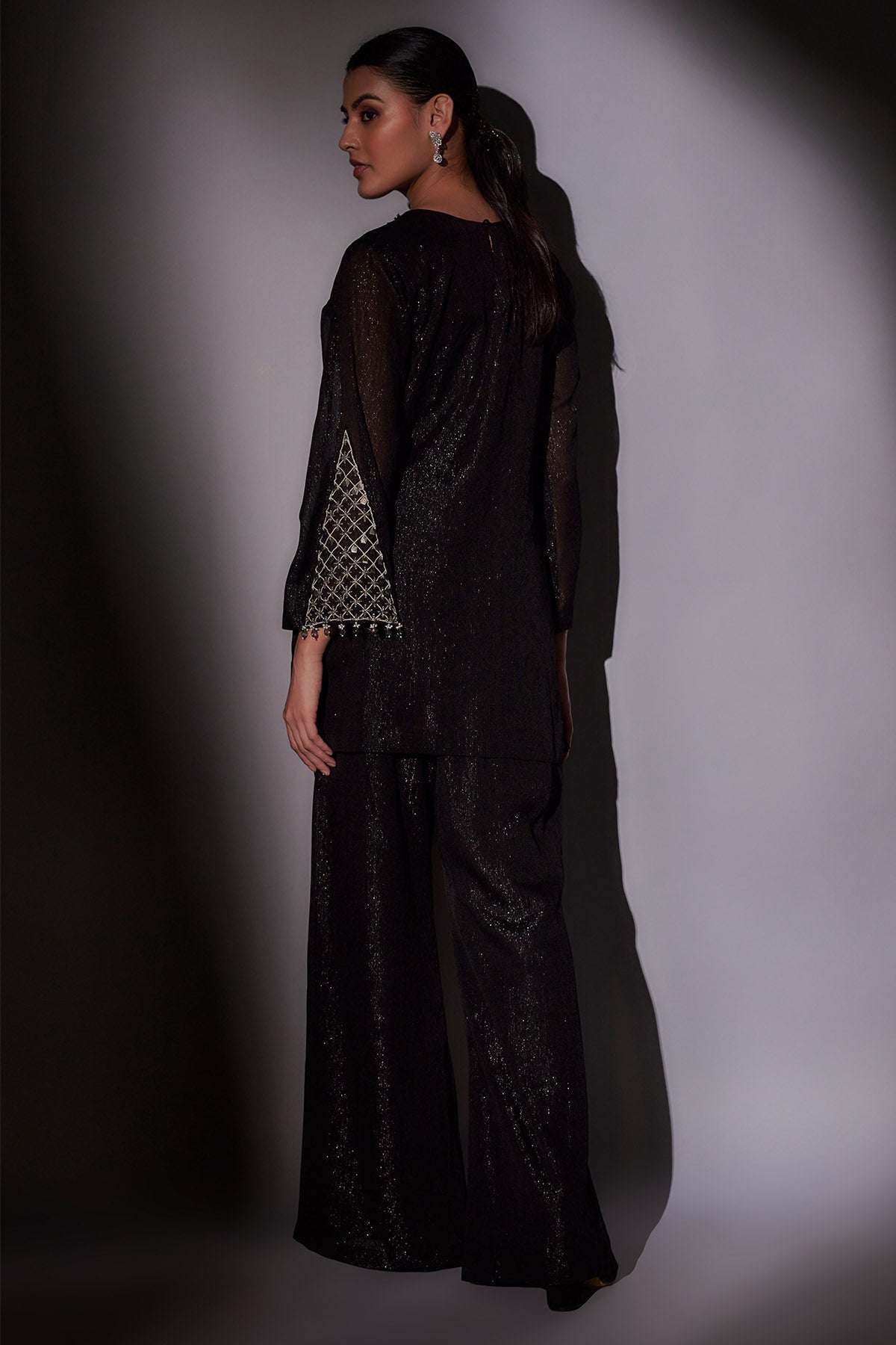 Embroidered Navy Blue Kaftan Set