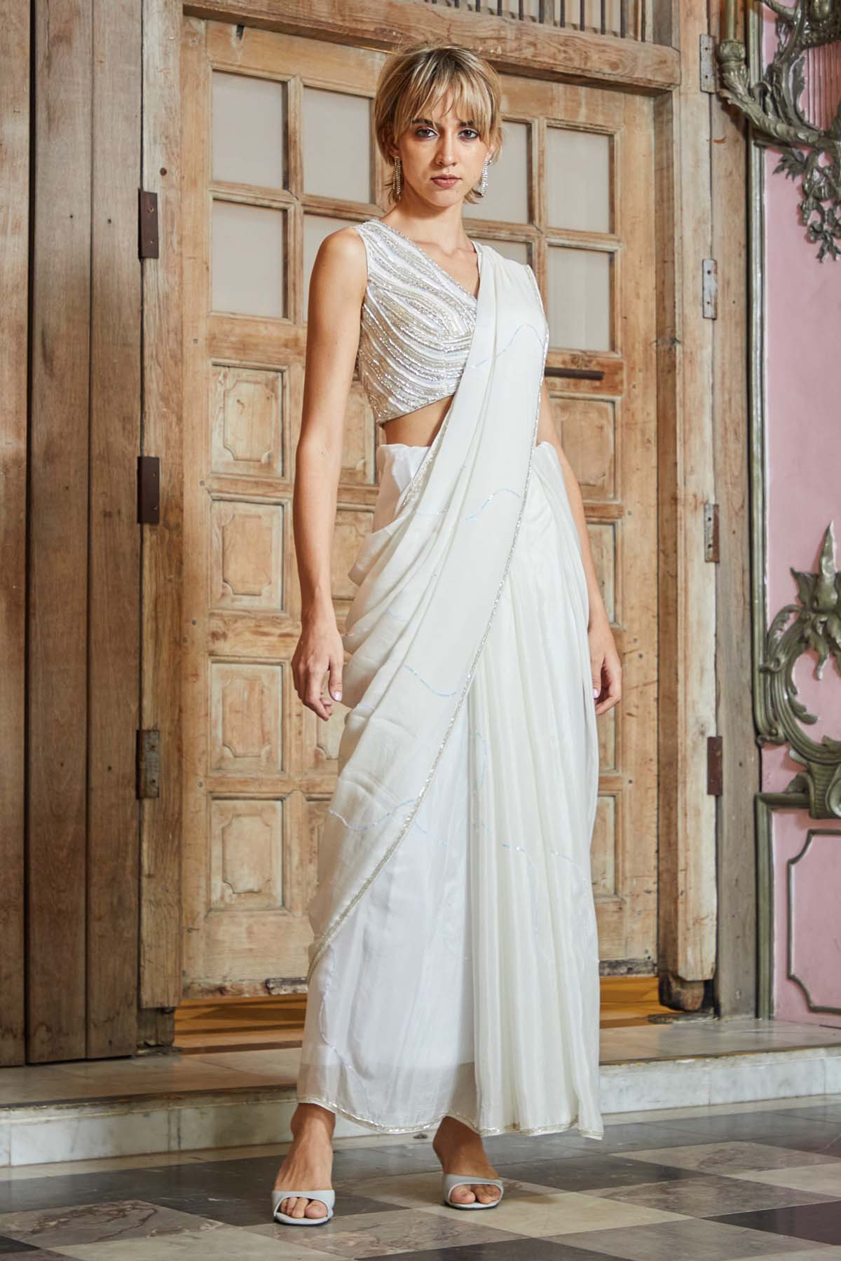 Embroidered Net Saree