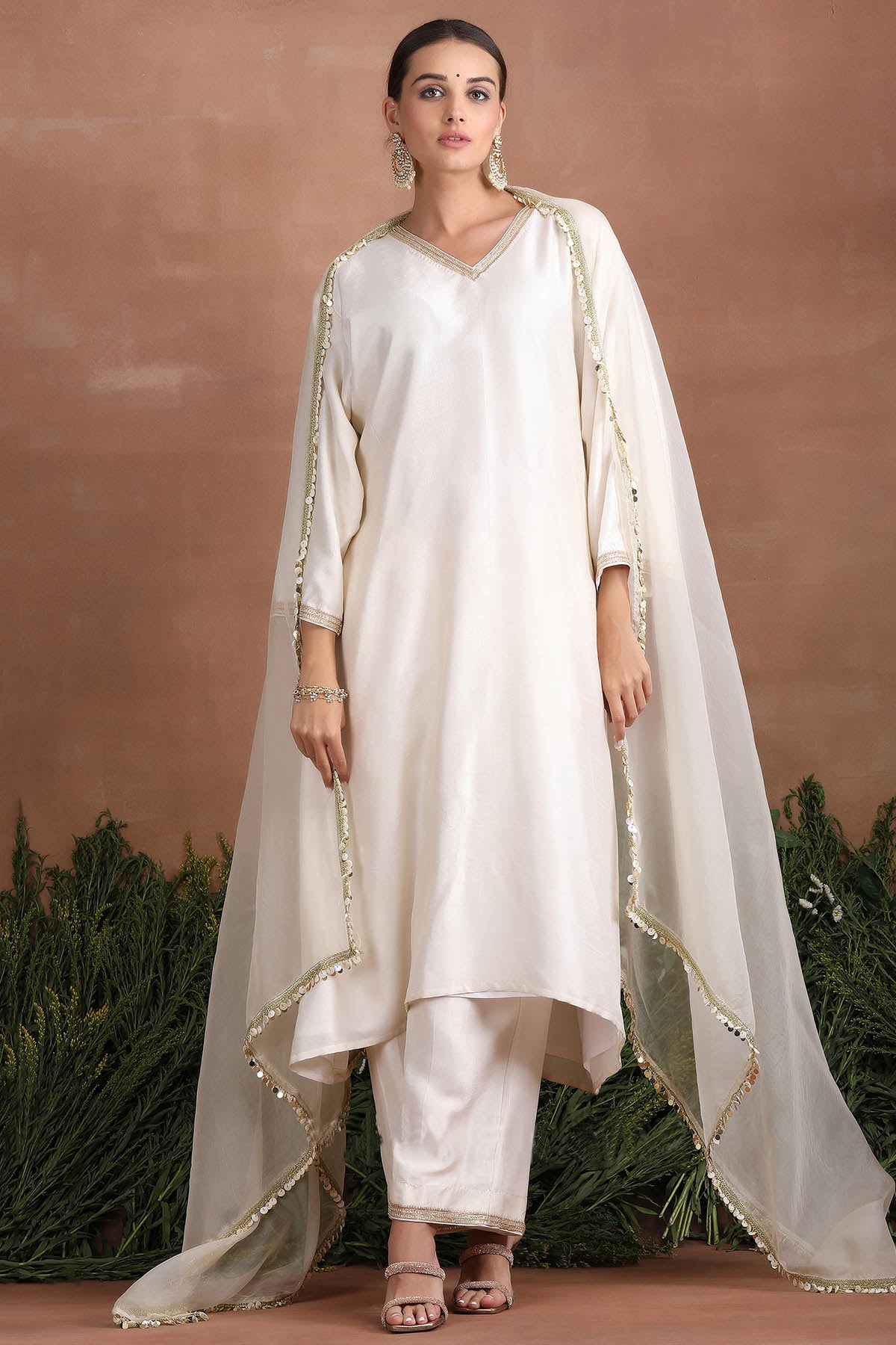 Embroidered Off-White Kurta Set