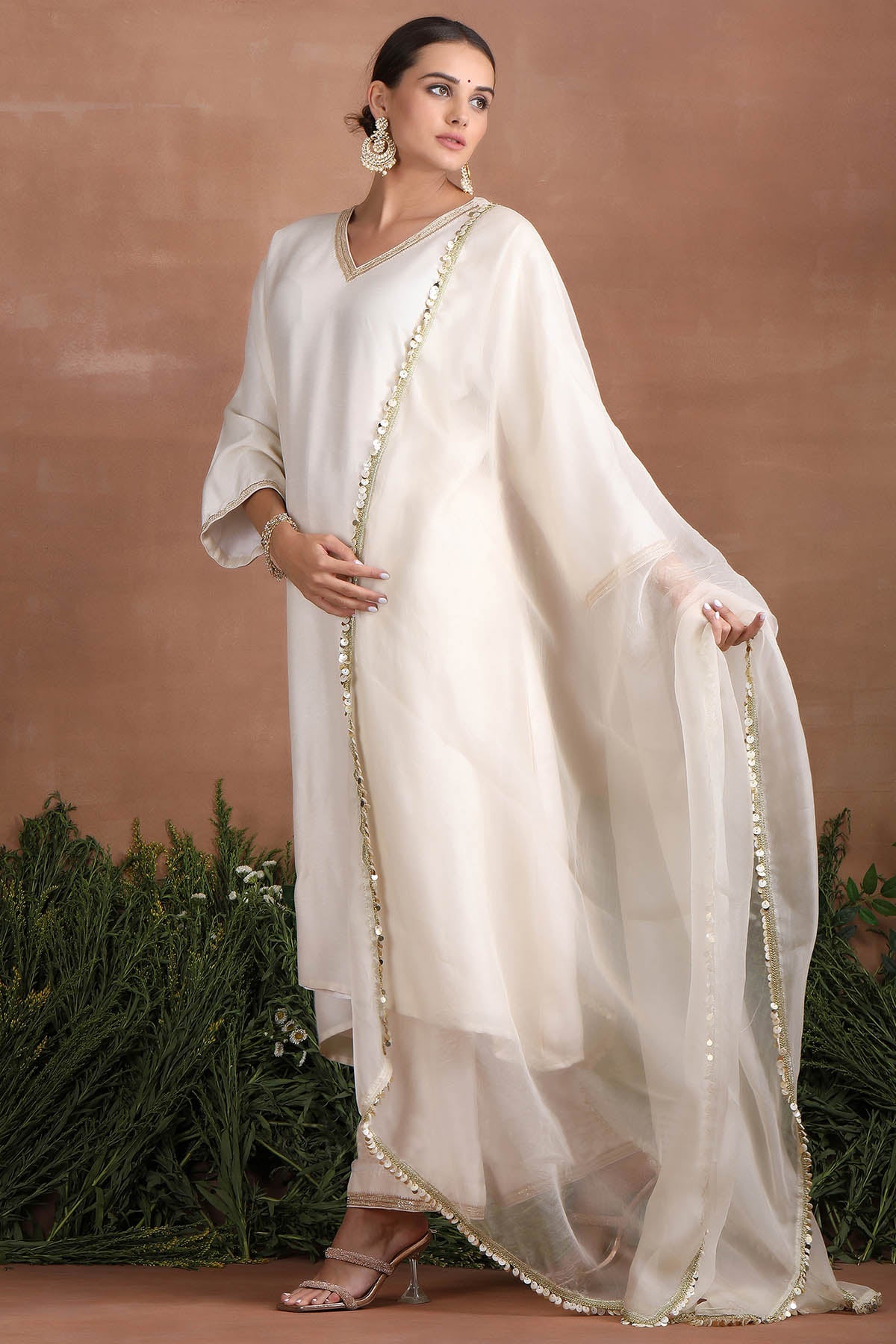 Embroidered Off-White Kurta Set