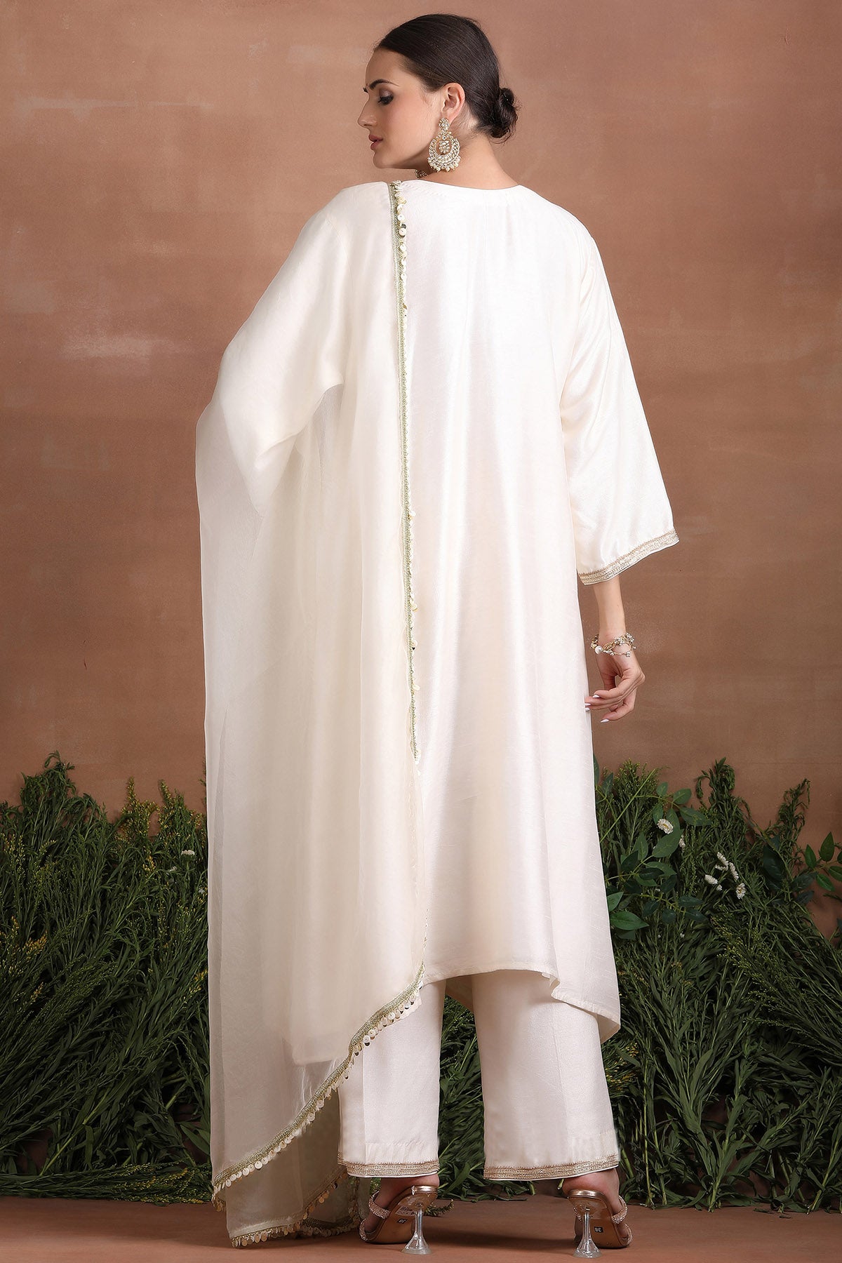 Embroidered Off-White Kurta Set