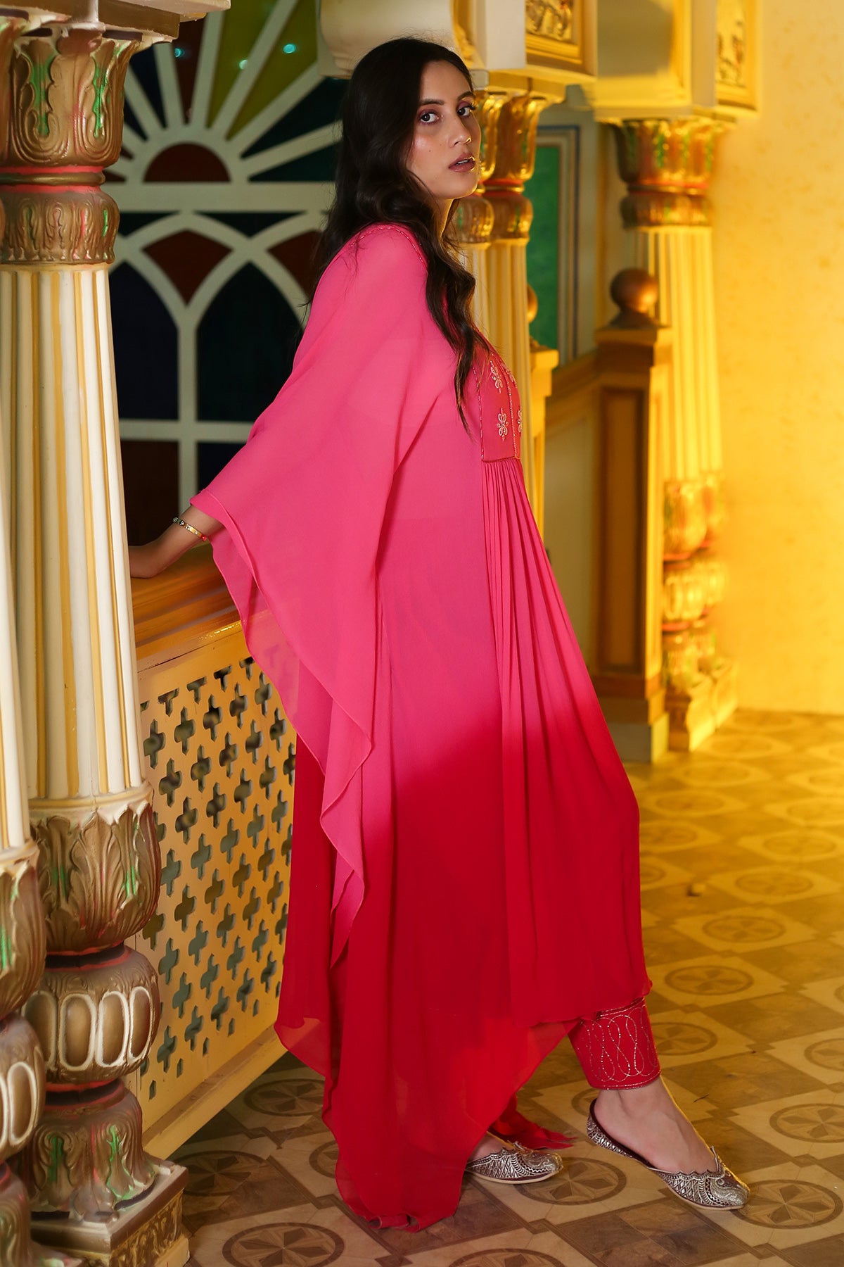 Embroidered Ombre Kaftan Set