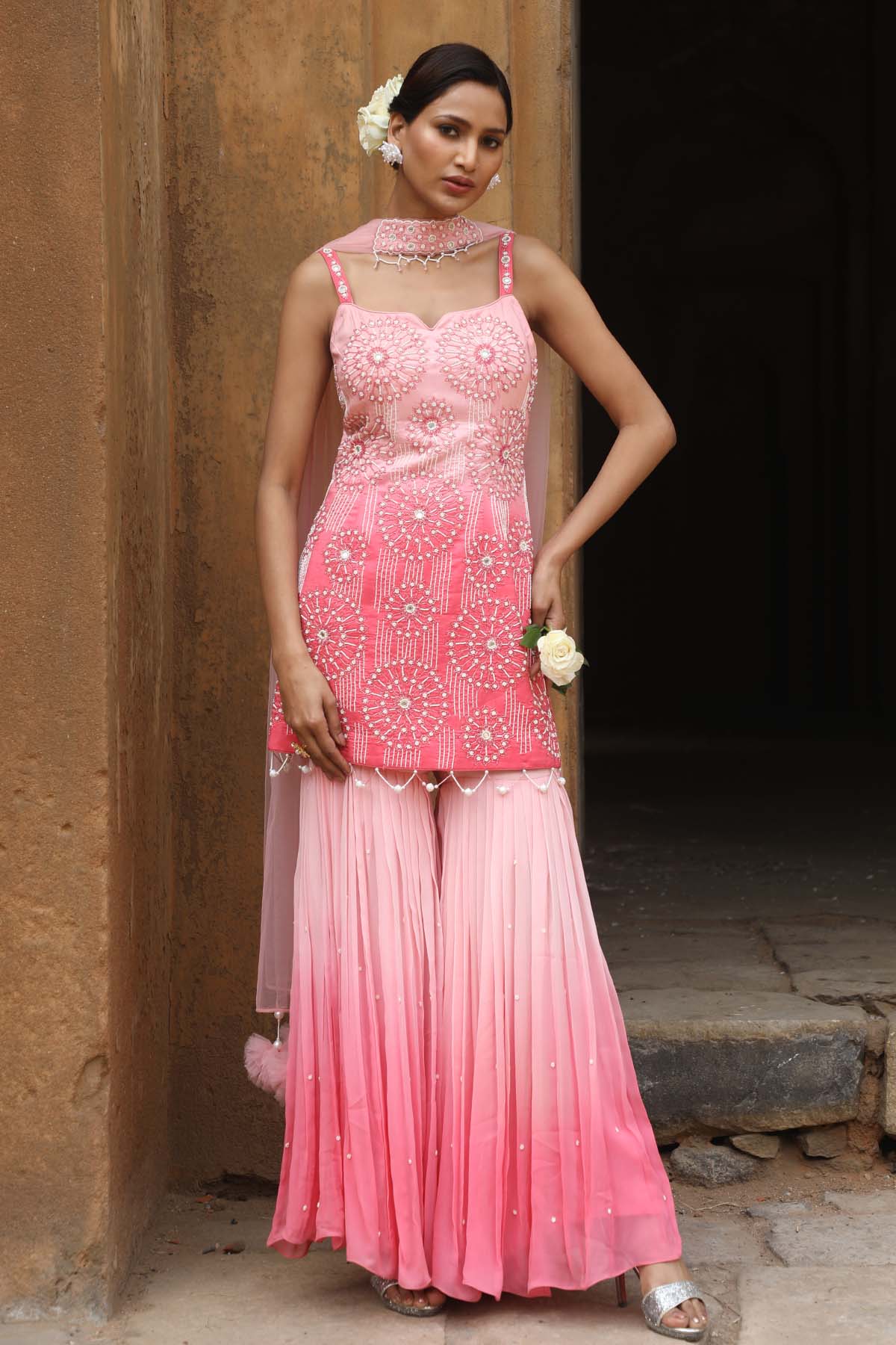 Buy Embroidered Ombre Sharara Set by Nitisha Kashyap for women online at ScrollnShops