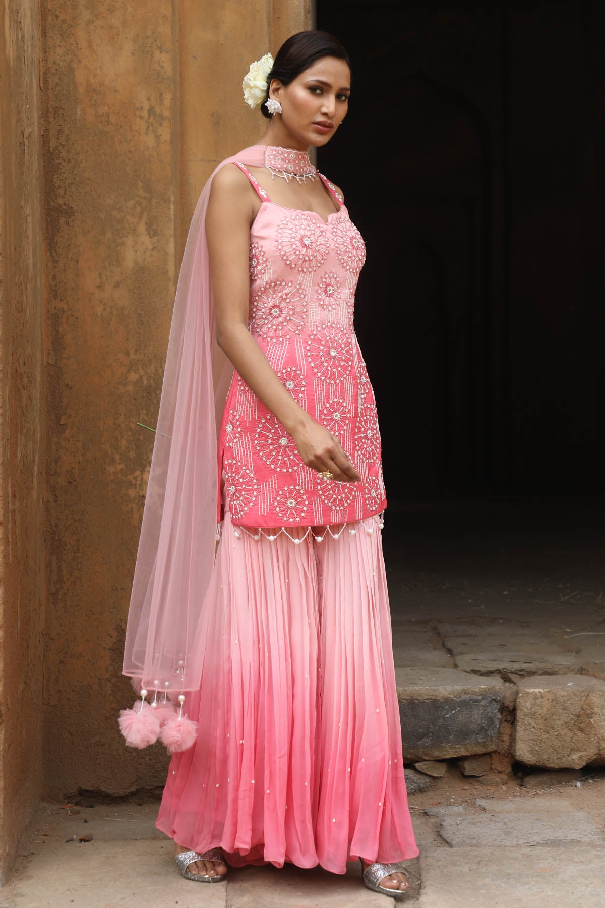 Embroidered Ombre Sharara Set