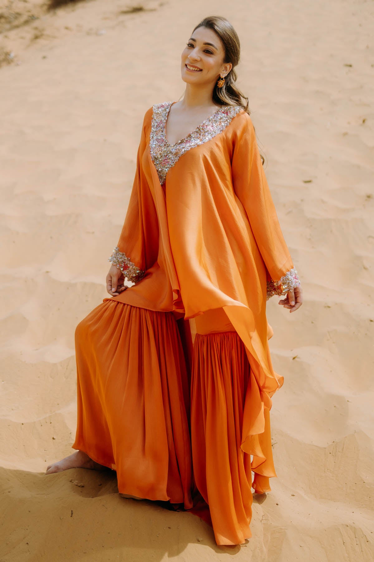 Embroidered Orange Sharara Set