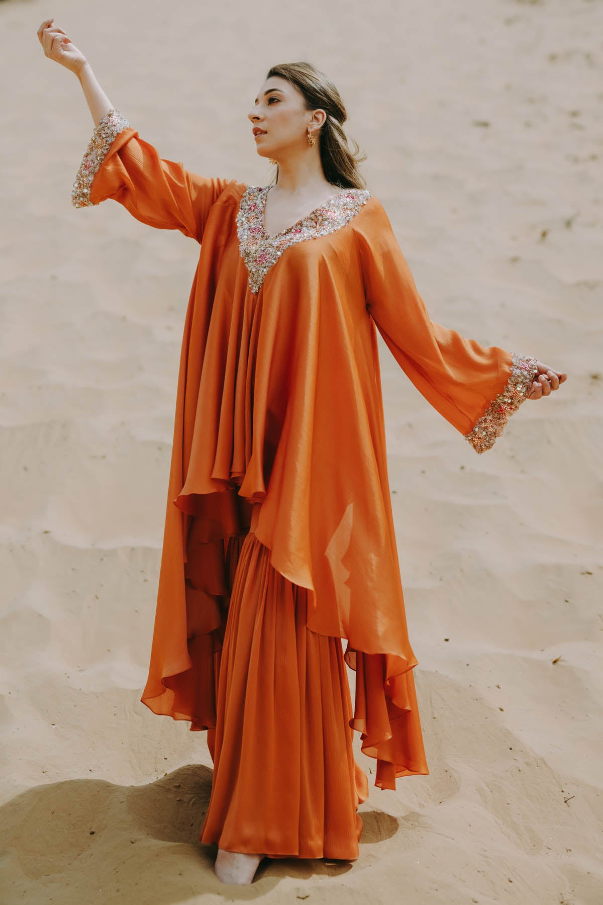 Embroidered Orange Sharara Set