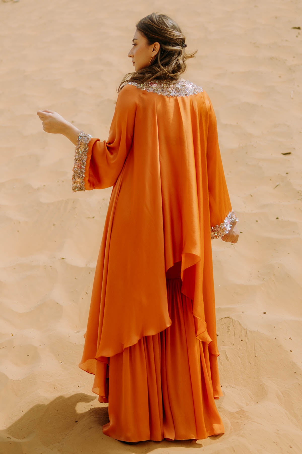 Embroidered Orange Sharara Set