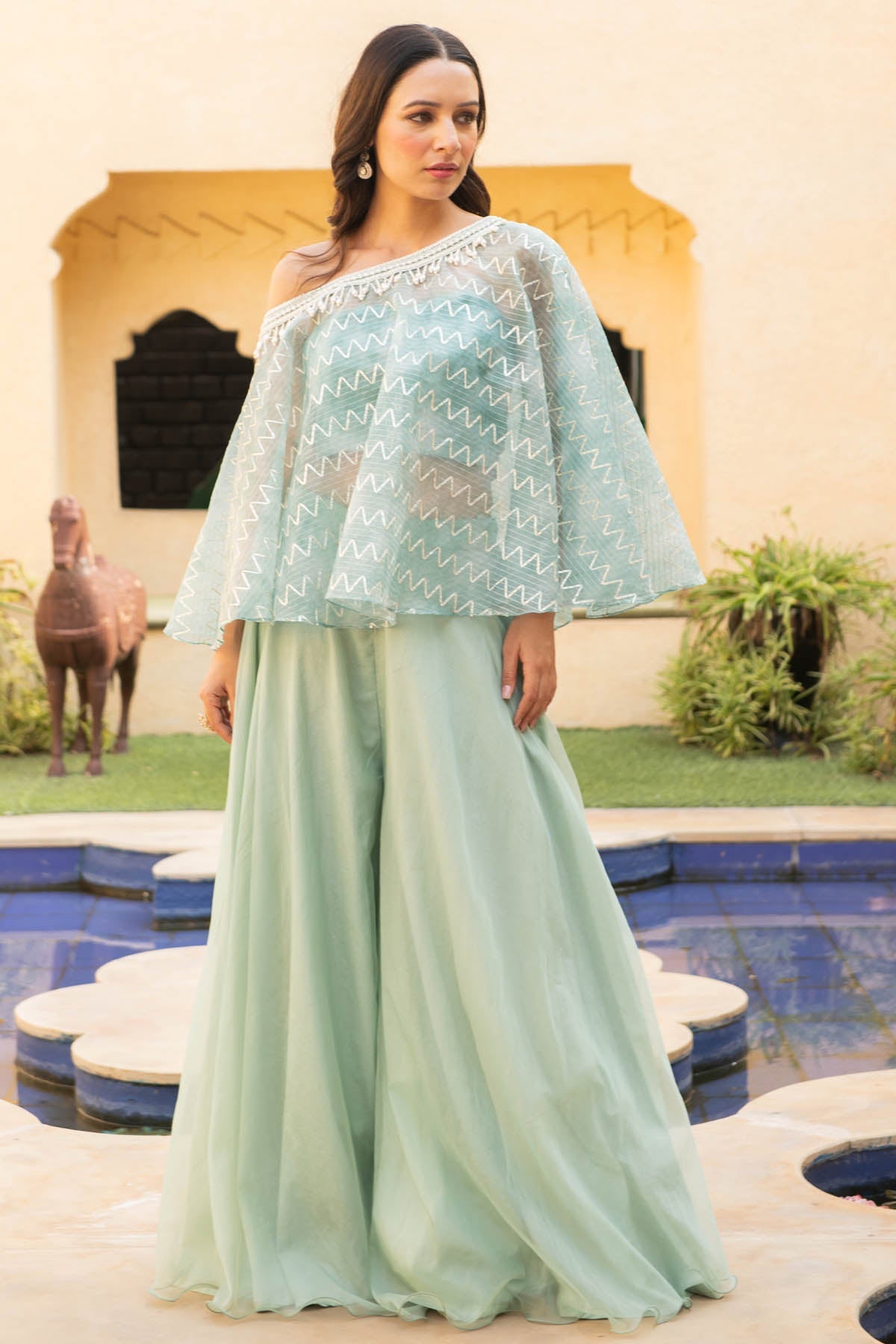 Ajiesh Oberoi Embroidered Organza Sharara Set for women online at ScrollnShops