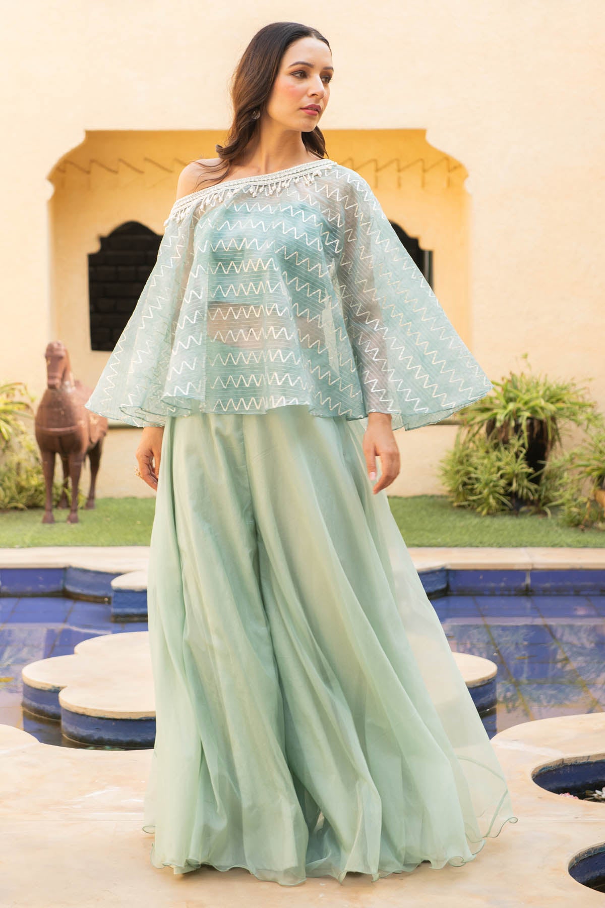 organza sharara dress Light Pink Embroidered Organza Sharara Suit
