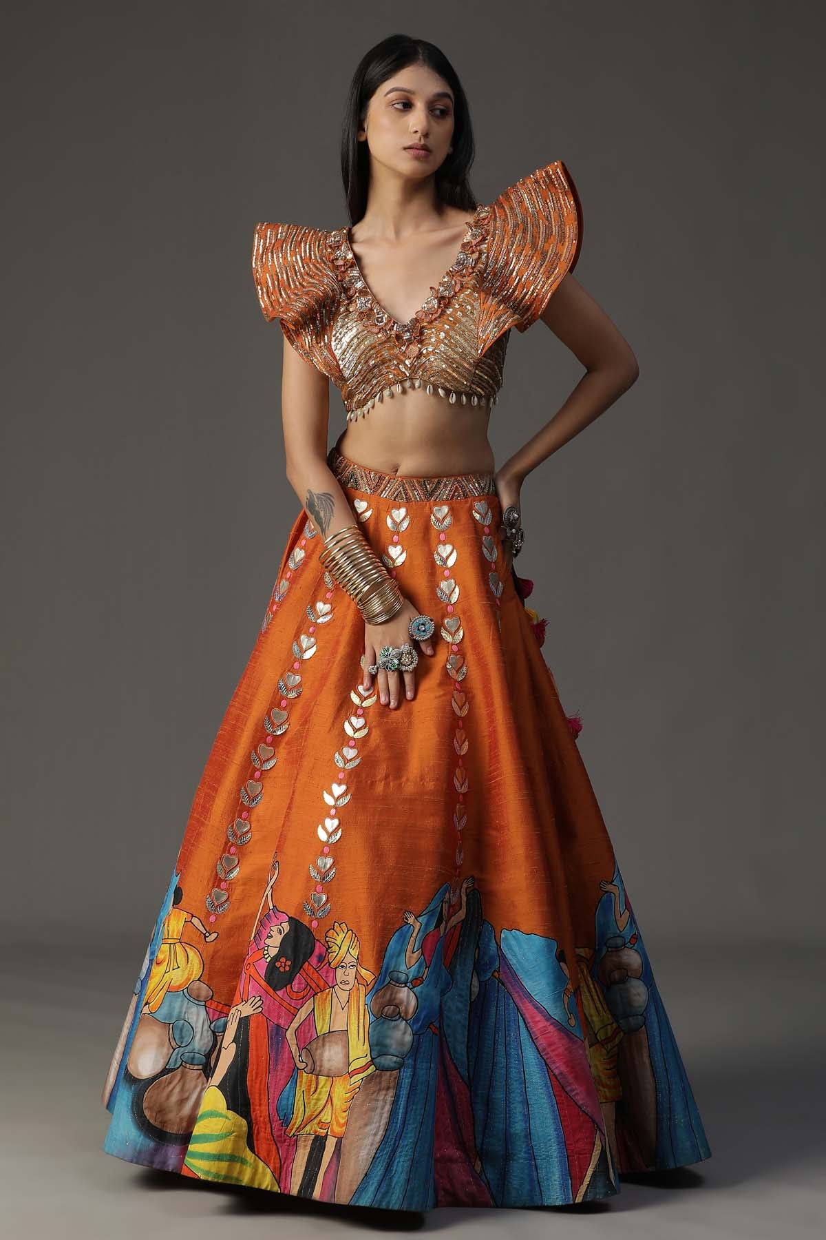 Embroidered & Painted Lehenga Set