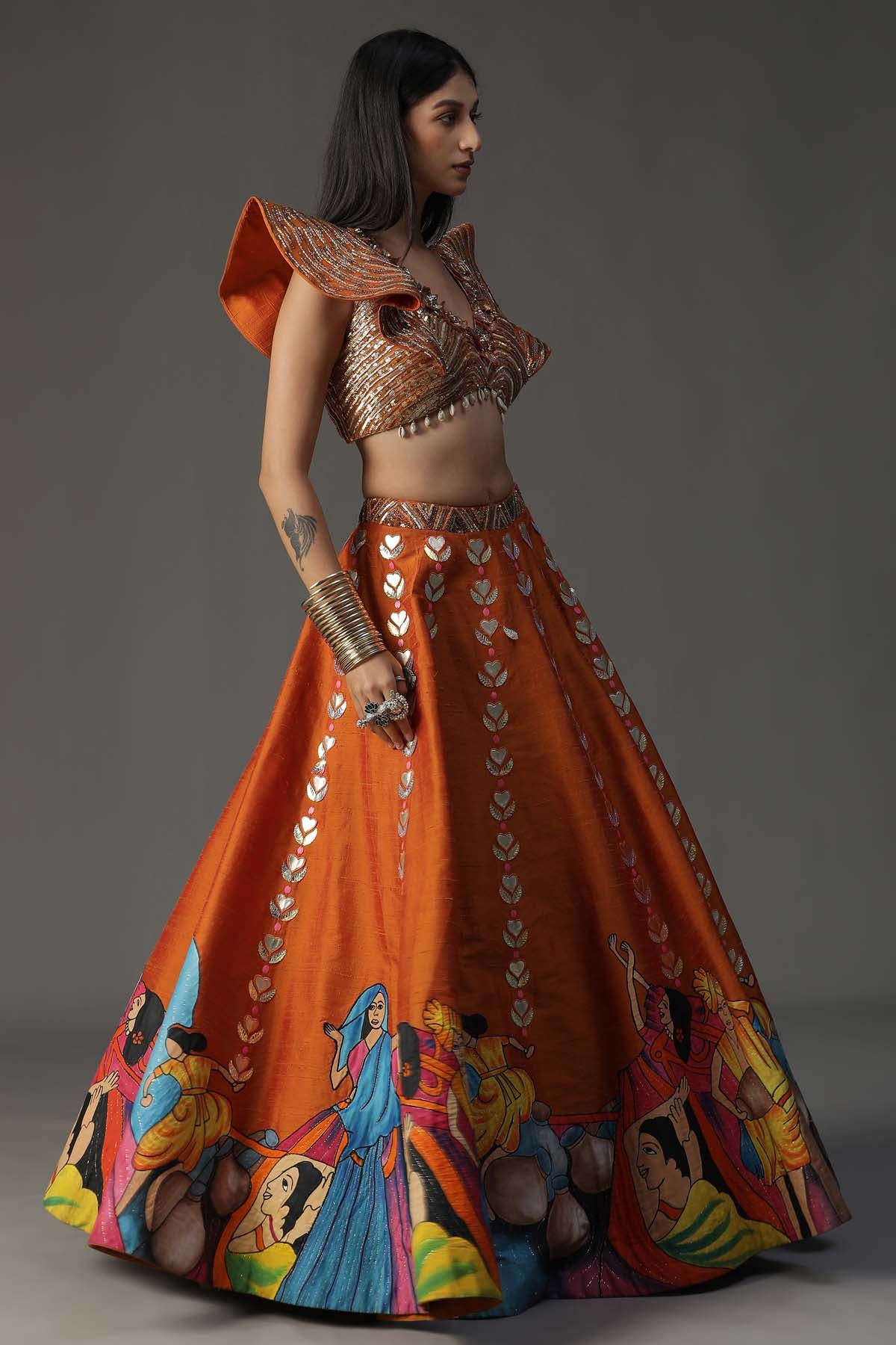 Embroidered & Painted Lehenga Set