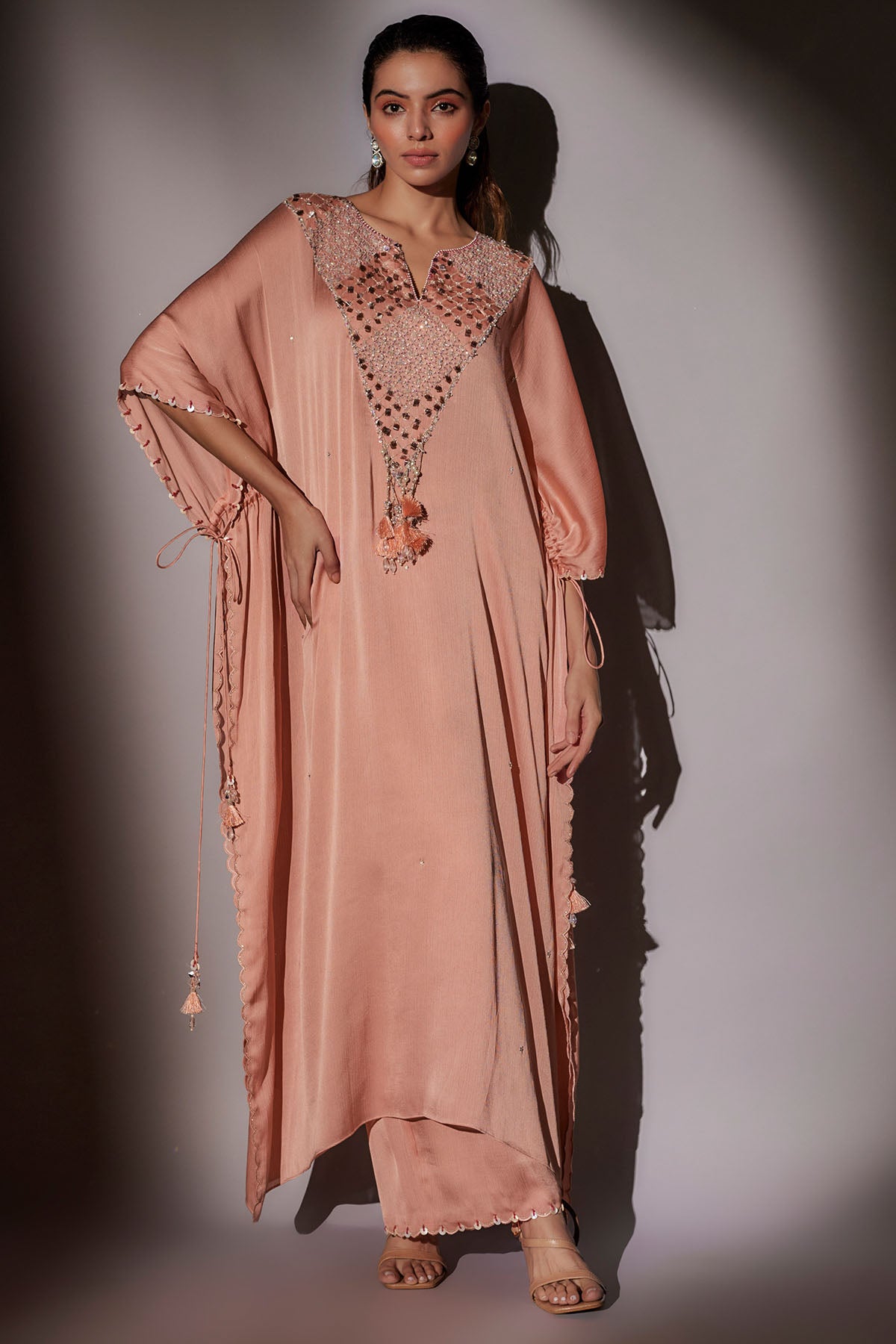 Embroidered Peach Kaftan Set